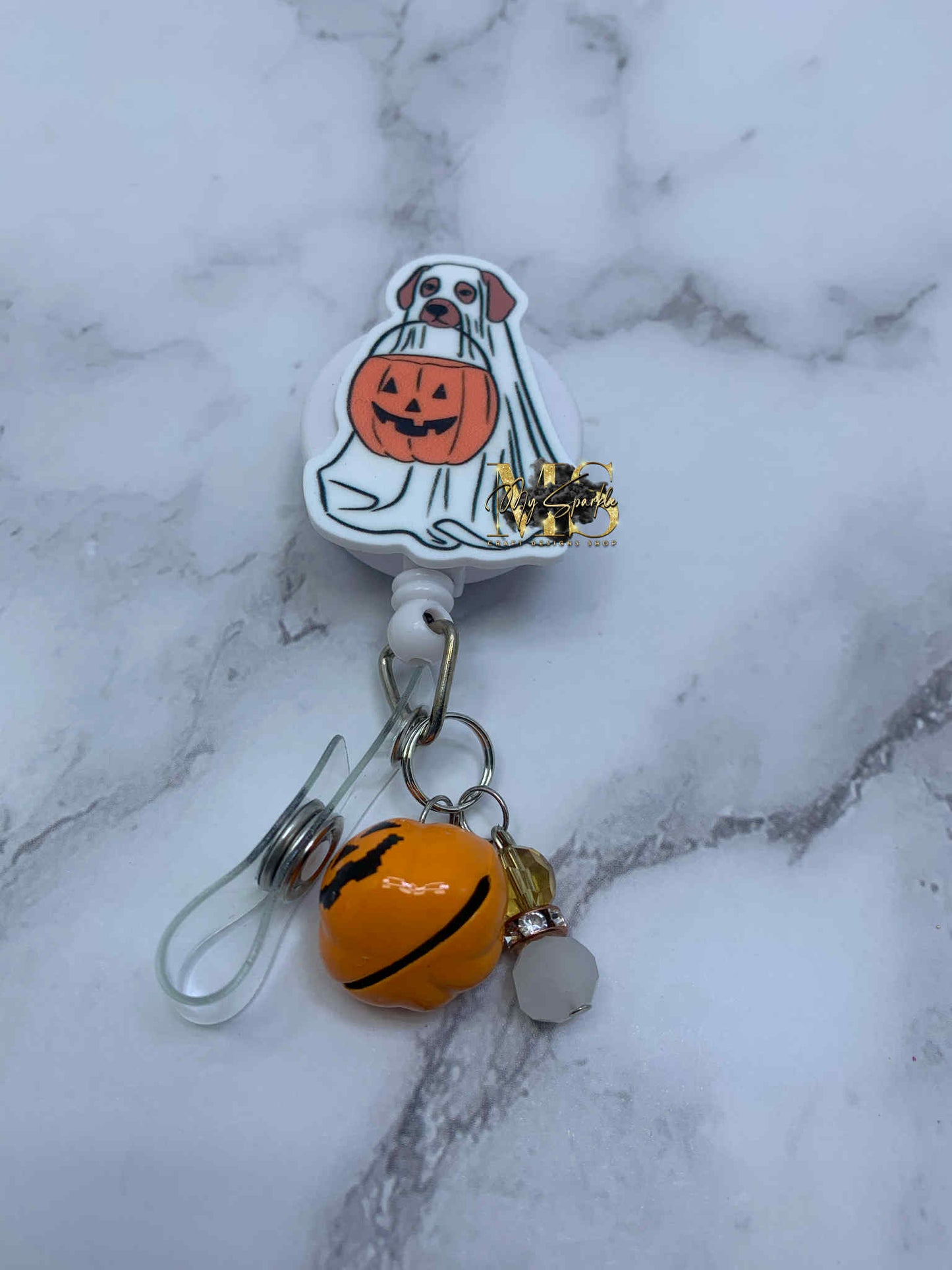 Halloween Dog Ghost Badge Reel
