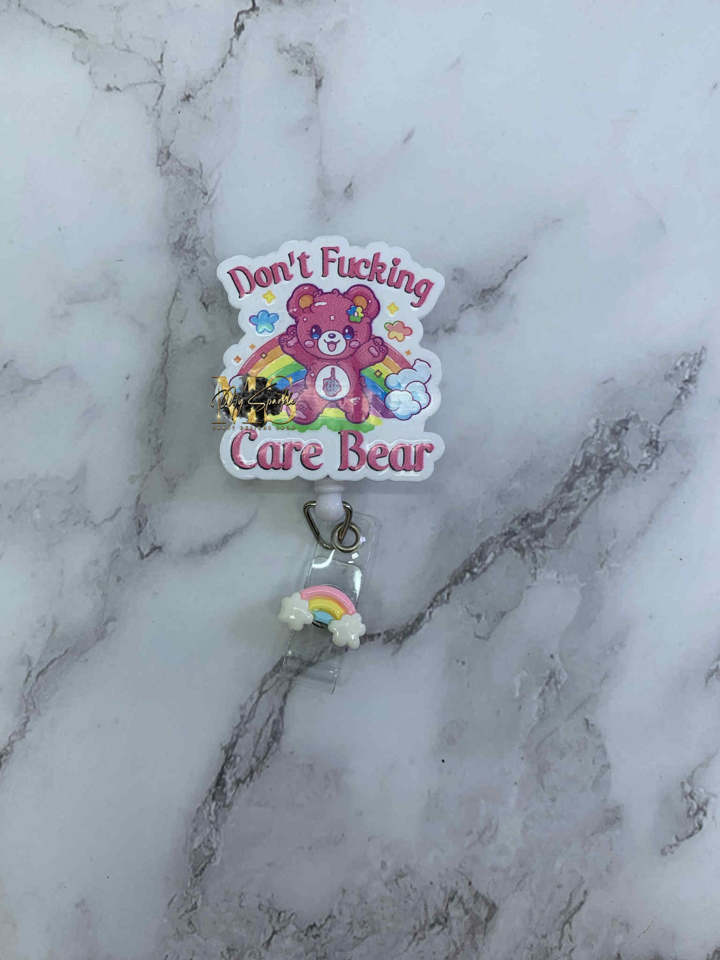 Funny Don't Fuc*ing Care Bear Badge Reel
