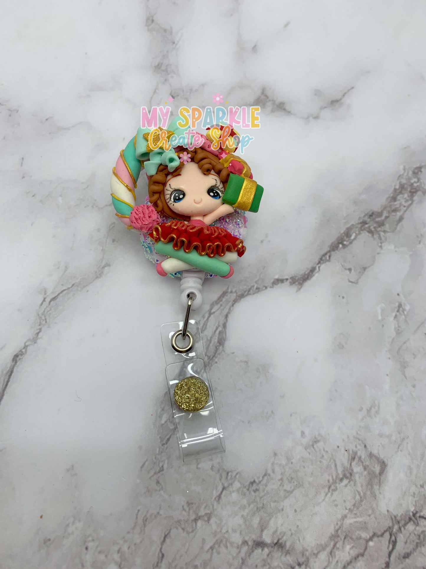 Christmas Elf Girl Clay Badge Reel