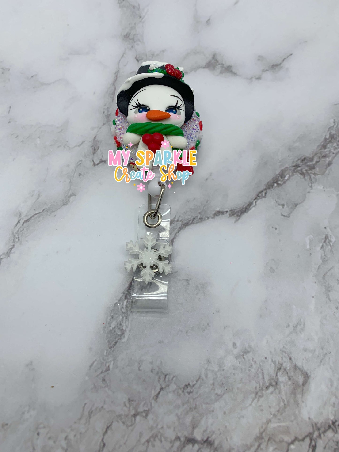Christmas Snow Girl Clay Badge Reel