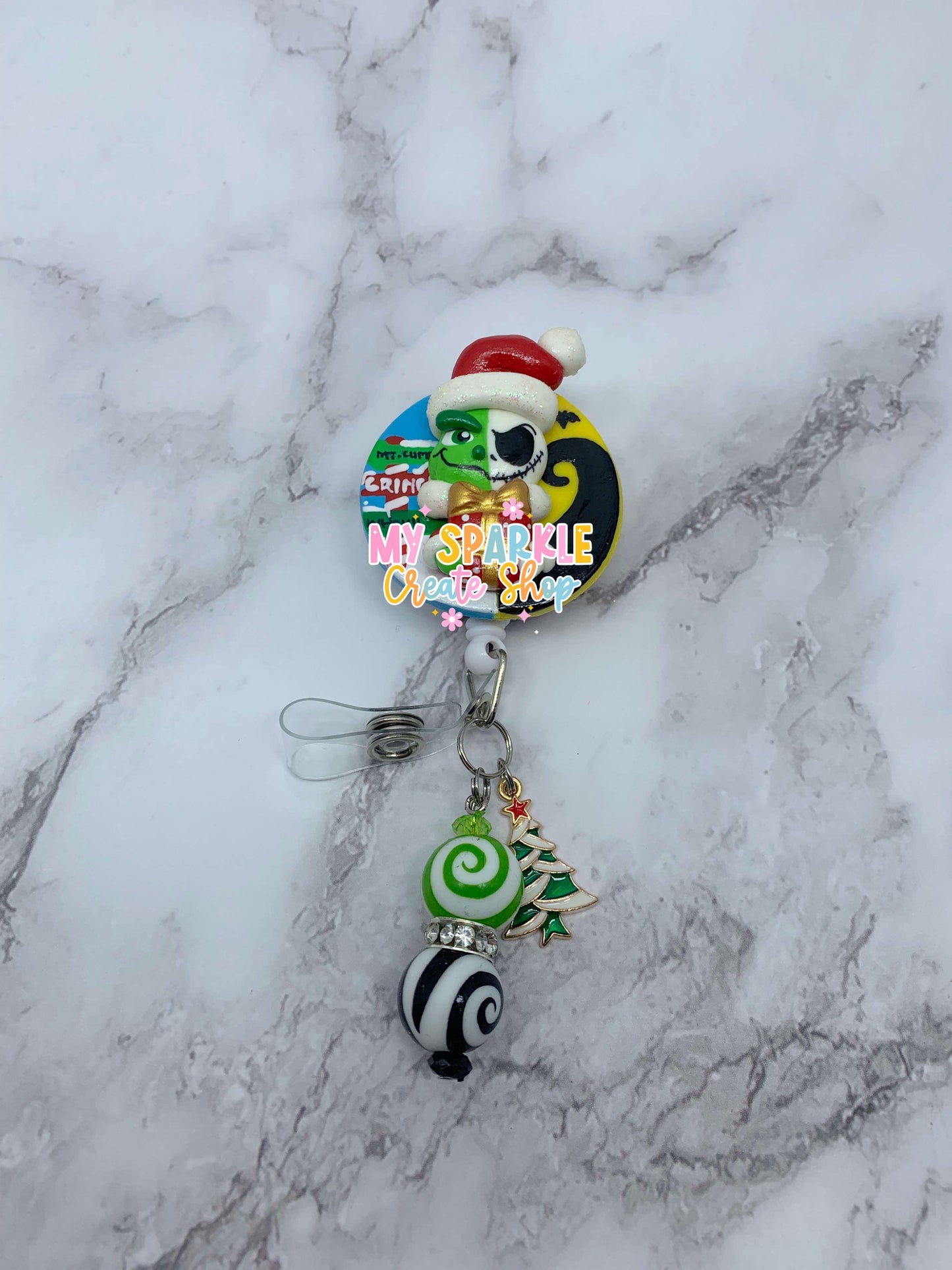 Chrsitmas Grumpy & Skeleton Jack Clay Badge Reel