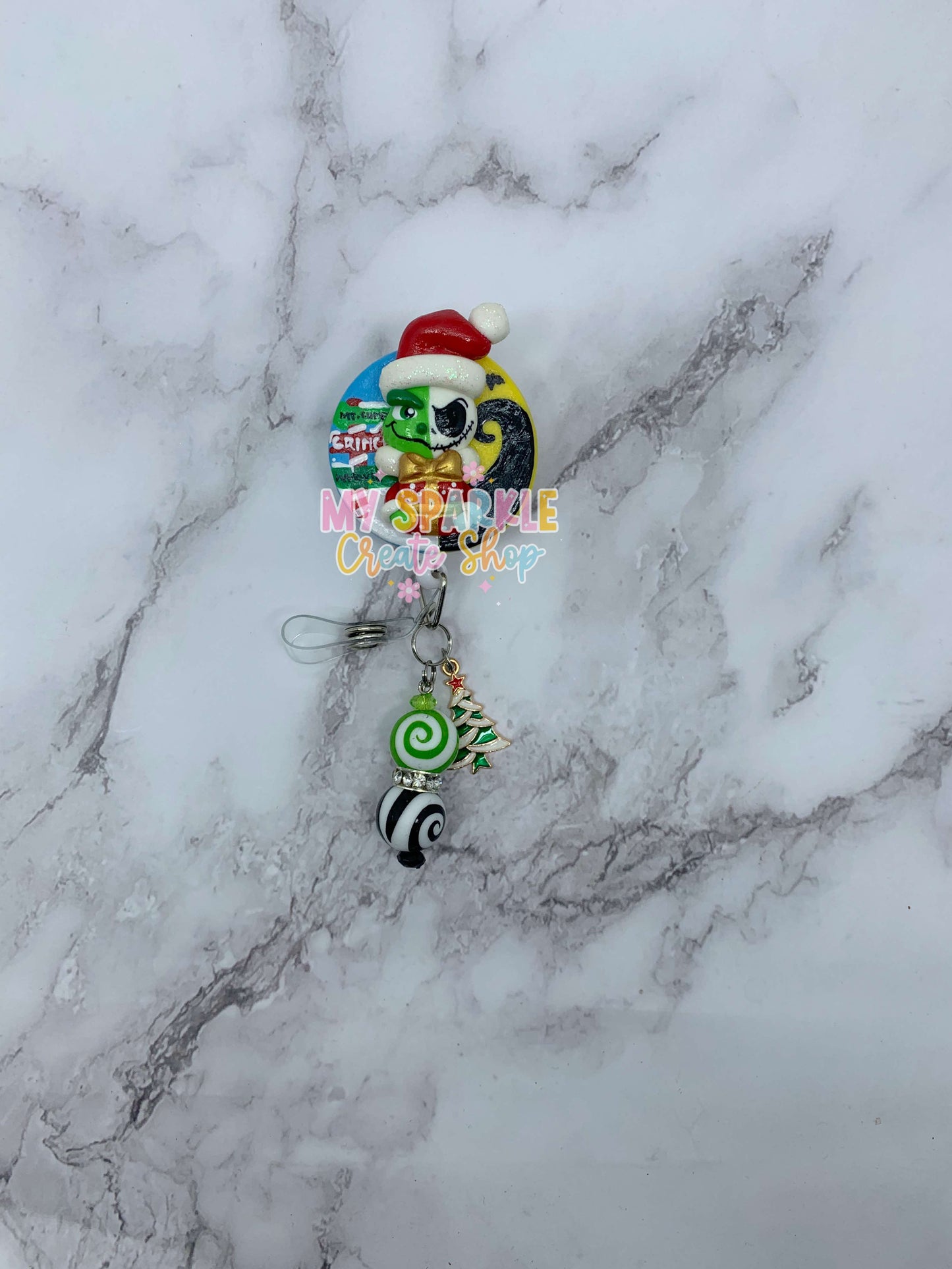 Chrsitmas Grumpy & Skeleton Jack Clay Badge Reel