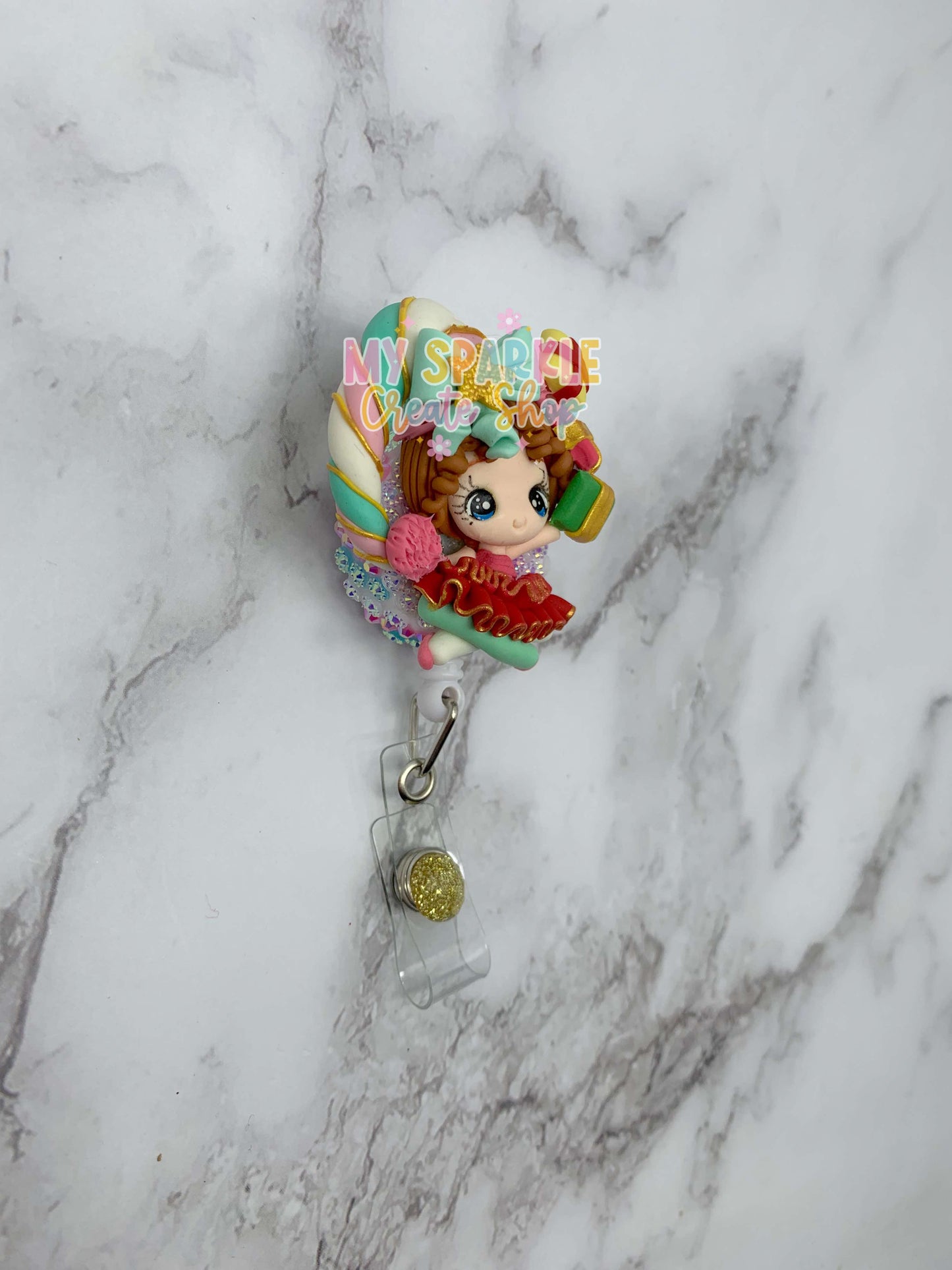 Christmas Elf Girl Clay Badge Reel