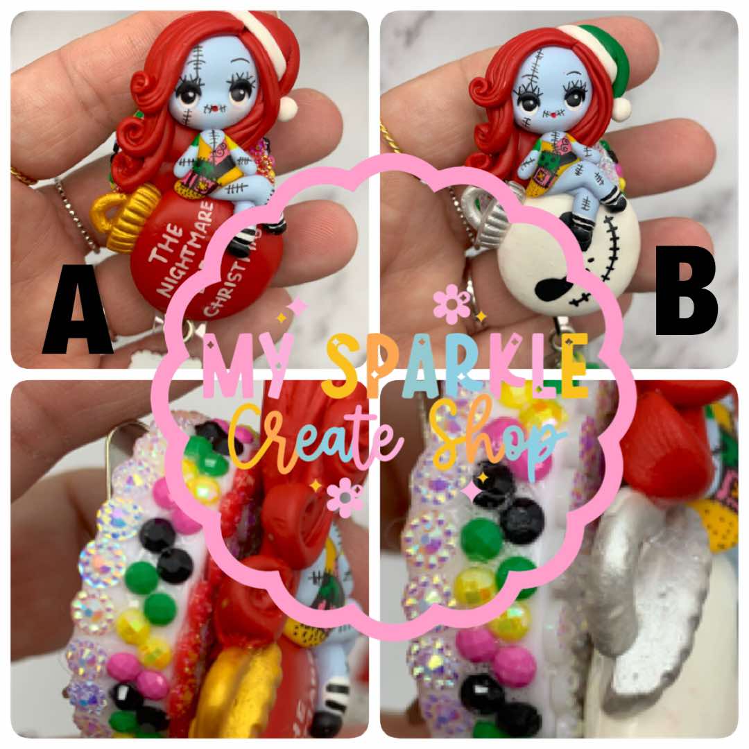Christmas Sally Skeleton Nightmare Clay Badge Reel