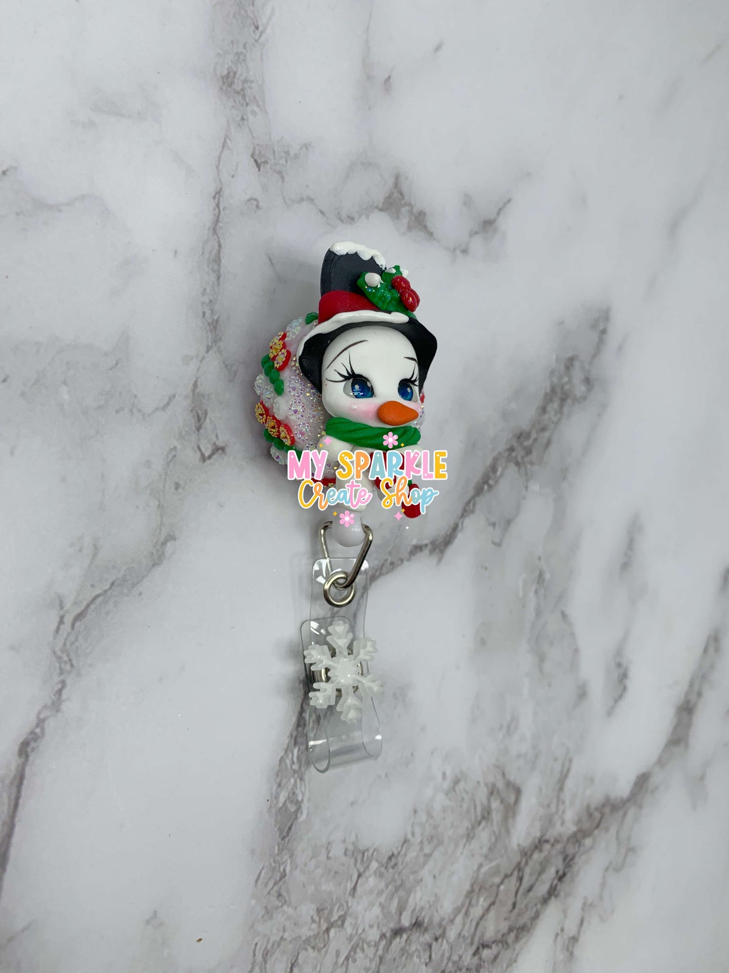 Christmas Snow Girl Clay Badge Reel