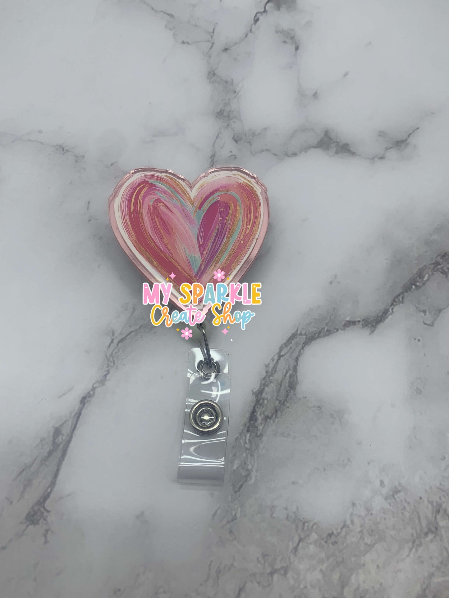 Pink Heart ID Badge Reel
