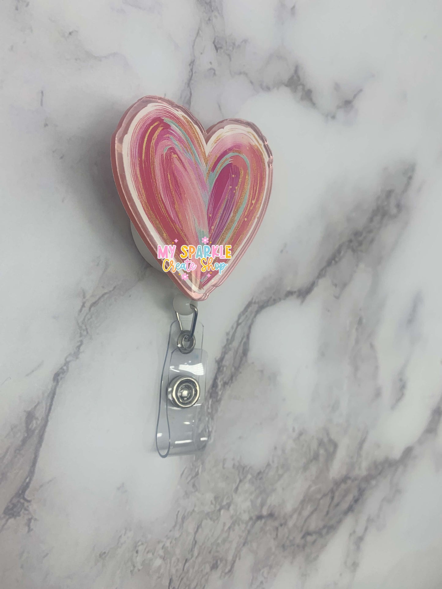 Pink Heart ID Badge Reel