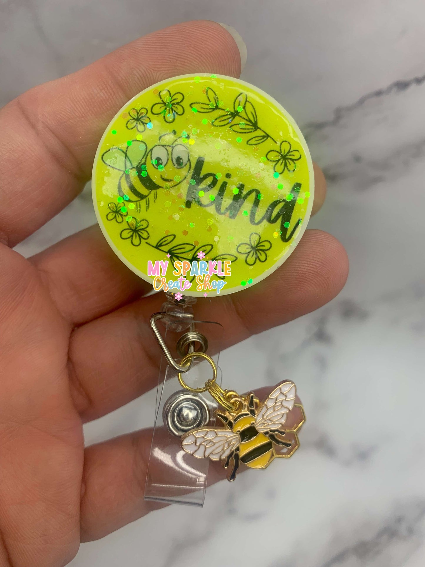 Bee Kind Glitter Badge Reel