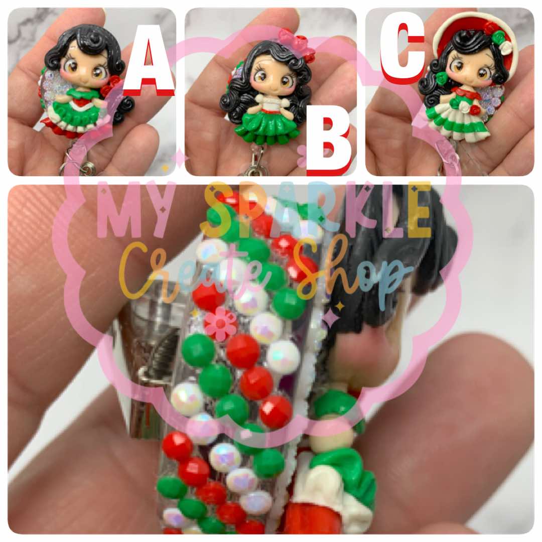 Mexican Girl Clay Badge Reel