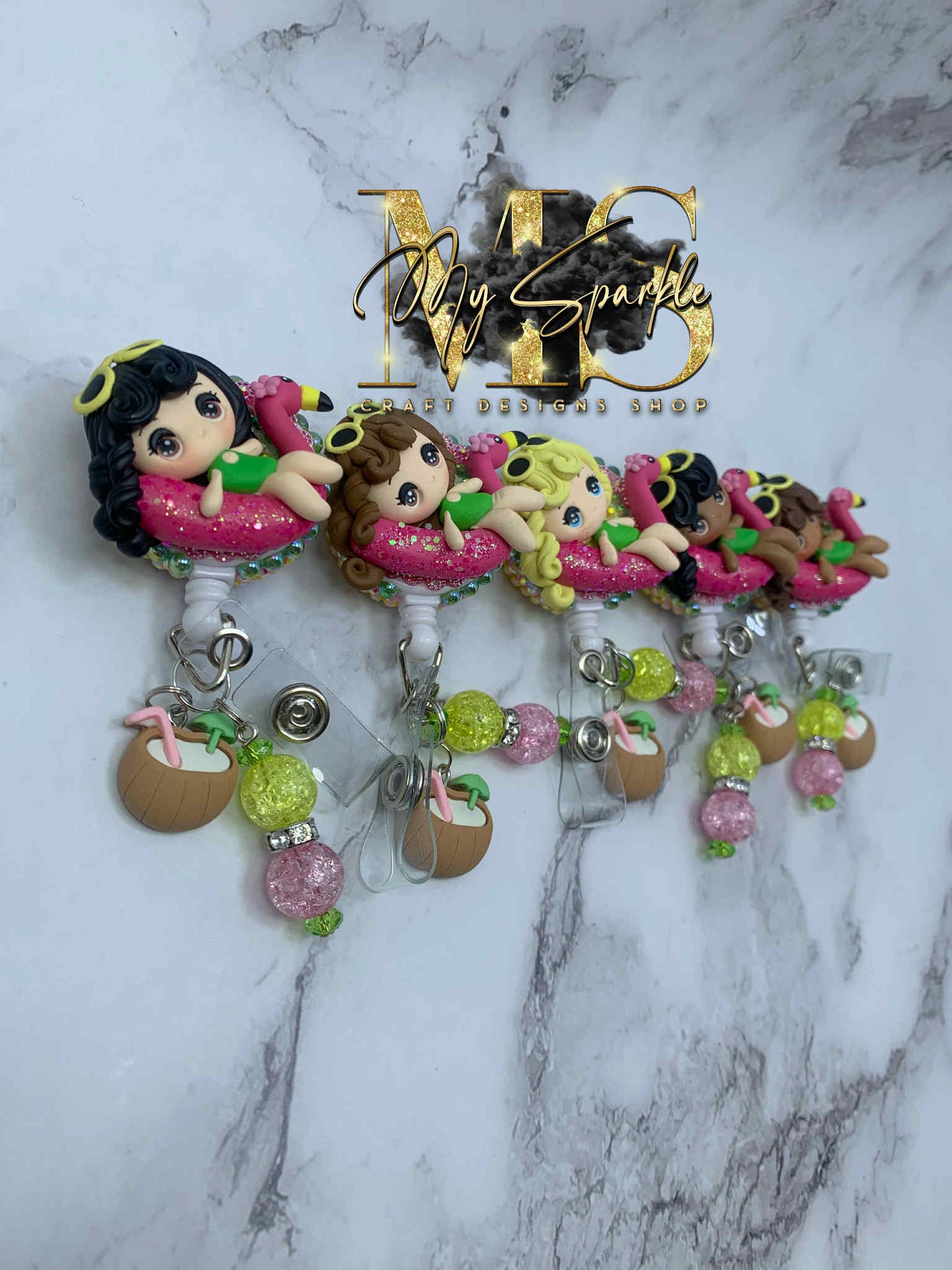 Summer Cute Swiming Girl Clay Badge Reel