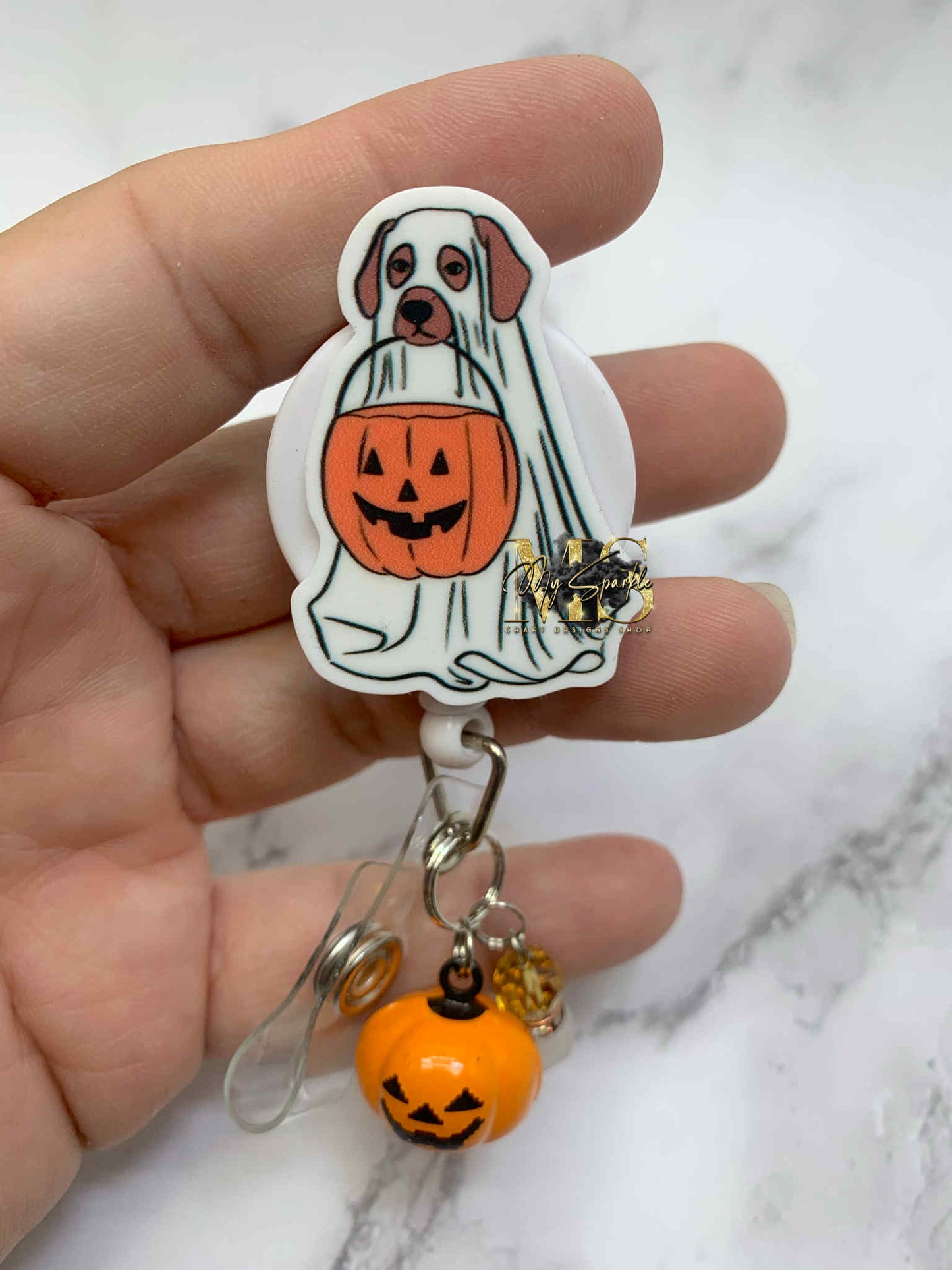Halloween Dog Ghost Badge Reel