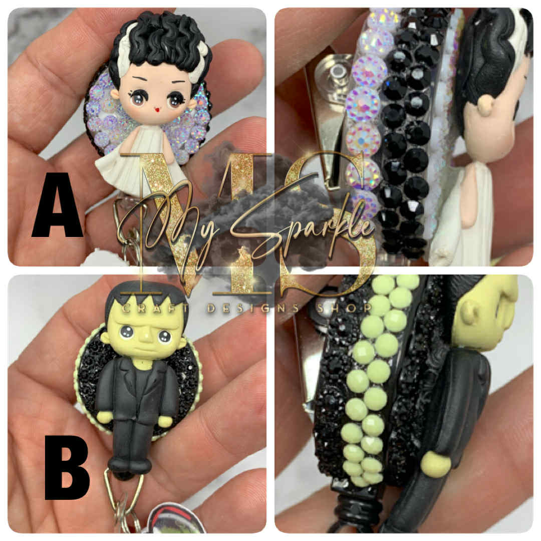 Halloween Kawaii Frankenstein Clay Badge Reel