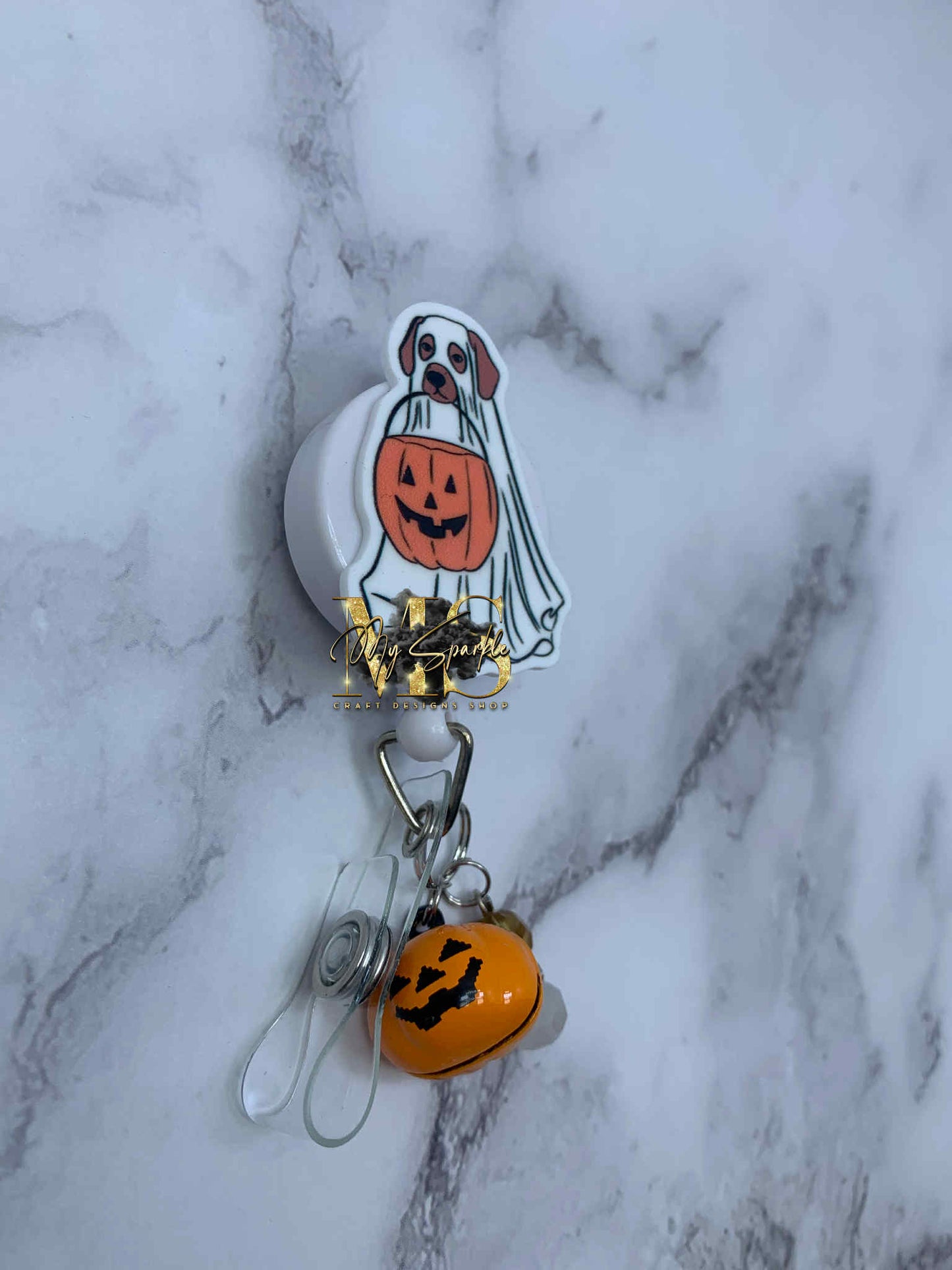 Halloween Dog Ghost Badge Reel