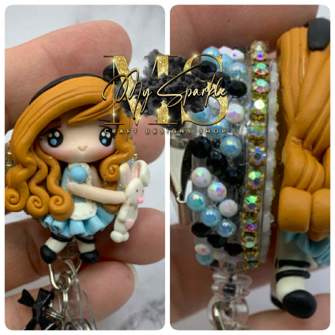 Princess Wonderland Bunny Clay Badge Reel