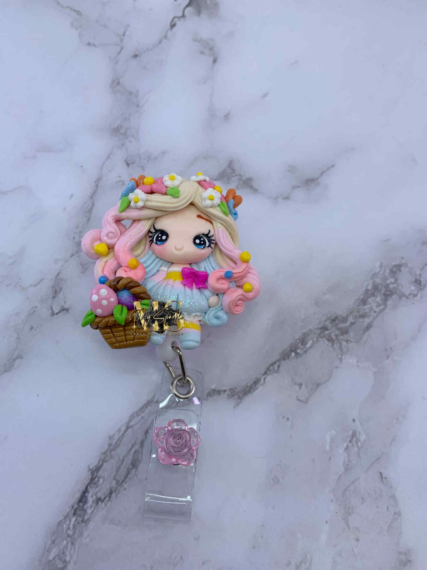 Easter Cute Girl Clay Badge Reel