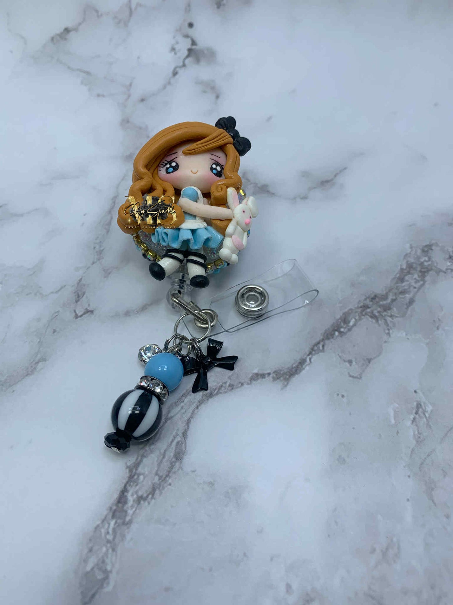 Princess Wonderland Bunny Clay Badge Reel
