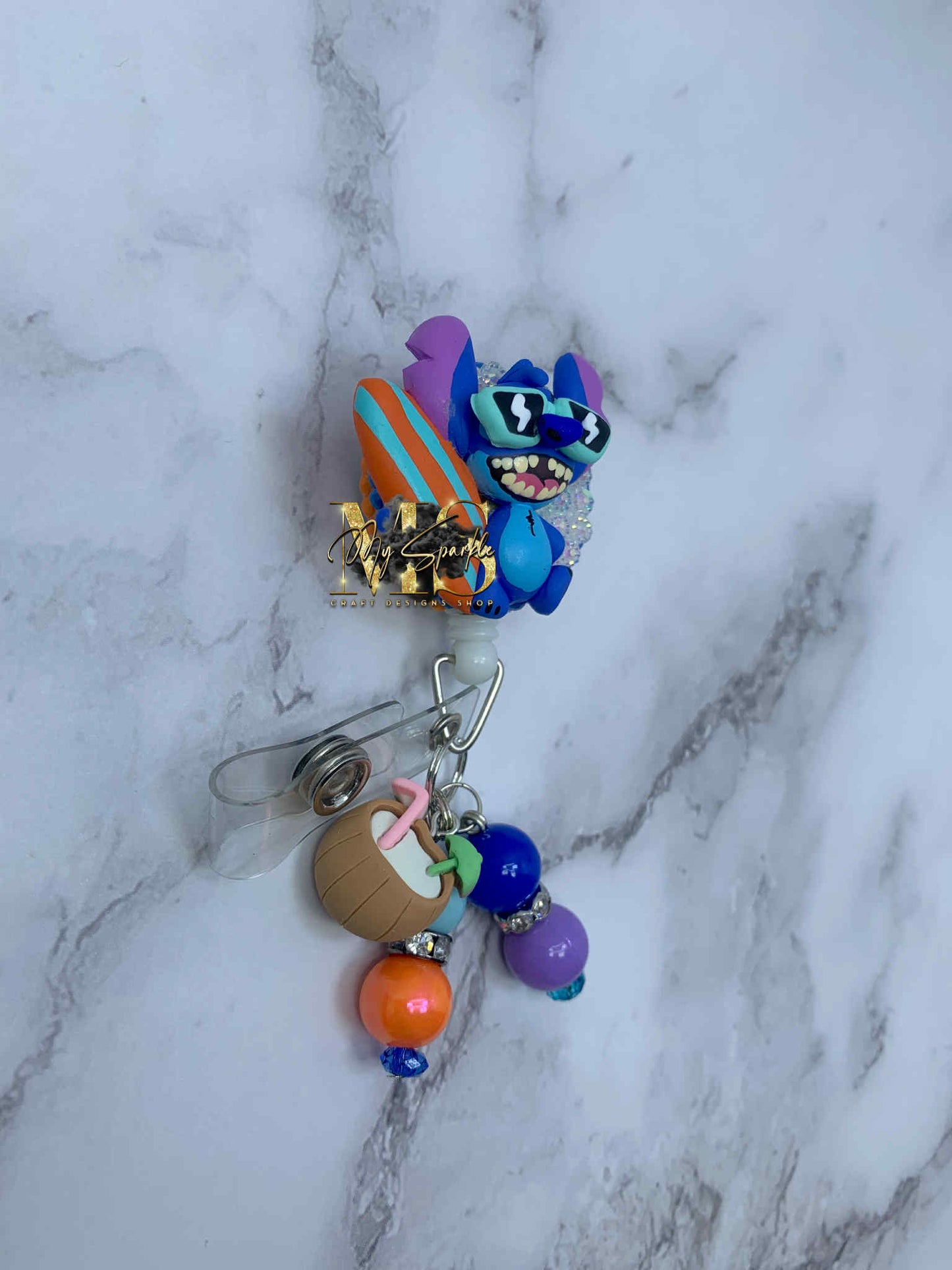 Summer Blue Alien Clay Badge Reel