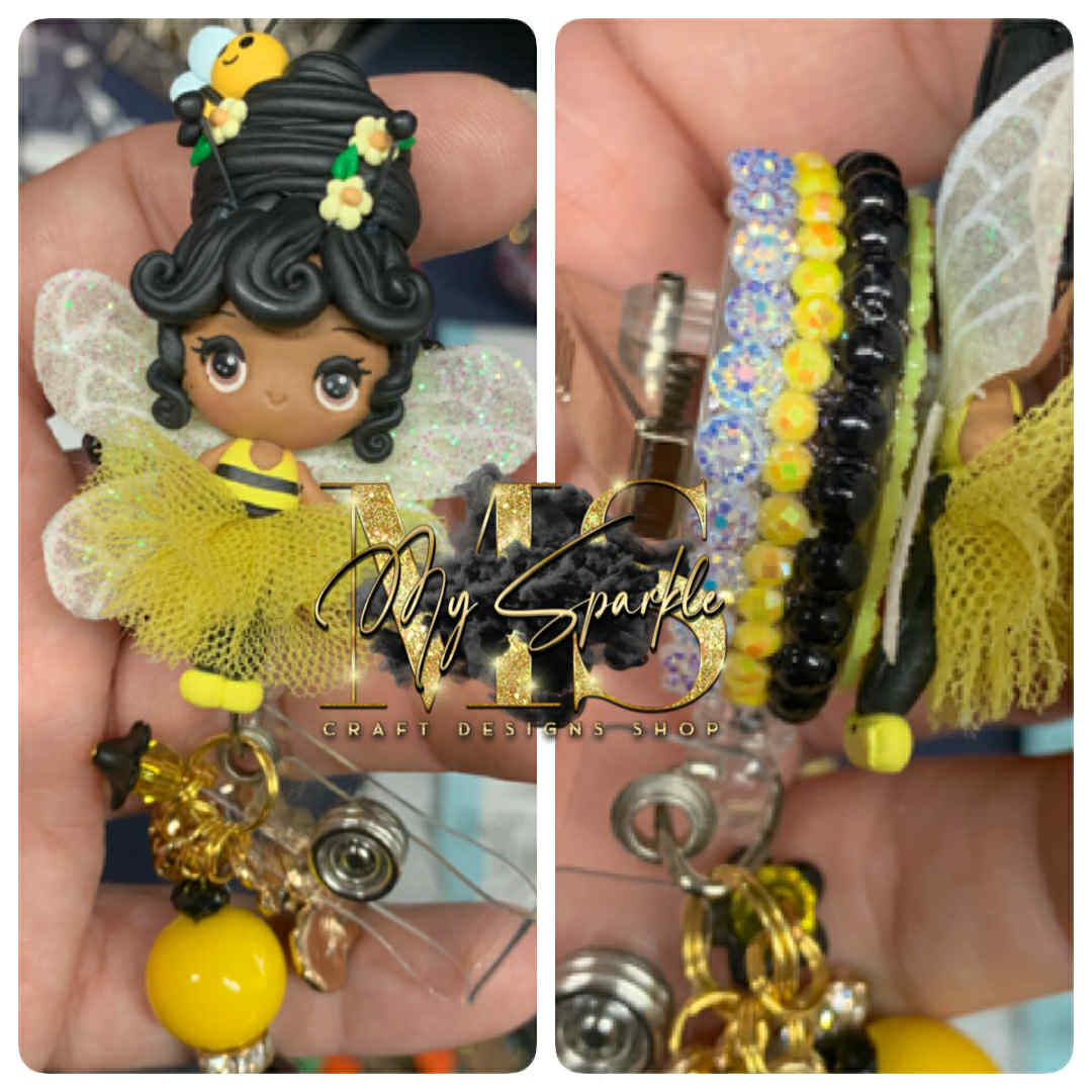 Cute Bee Girl Clay Badge Reel