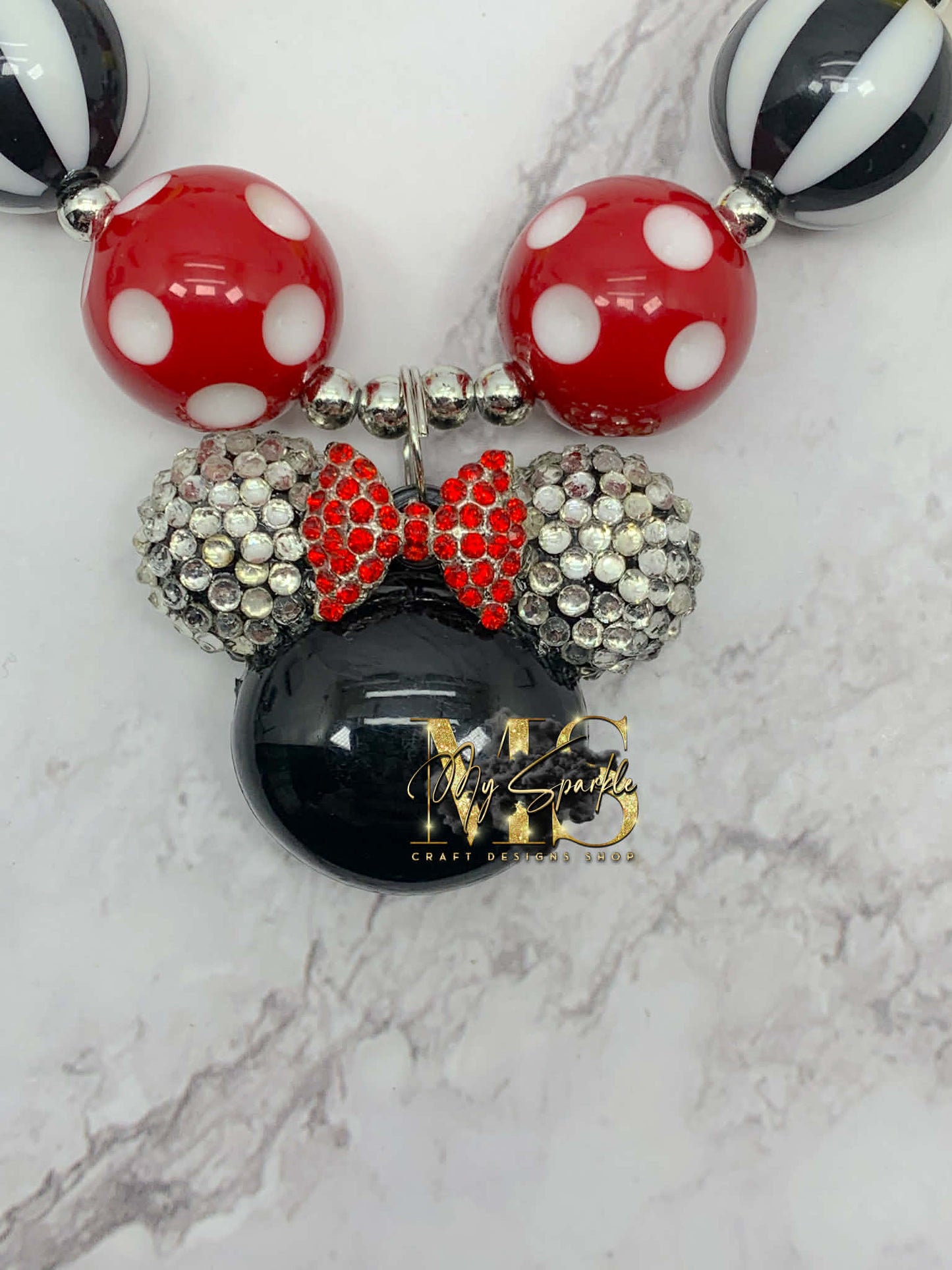 Black Mouse Rhinestone Chunky Bubblegum Necklace