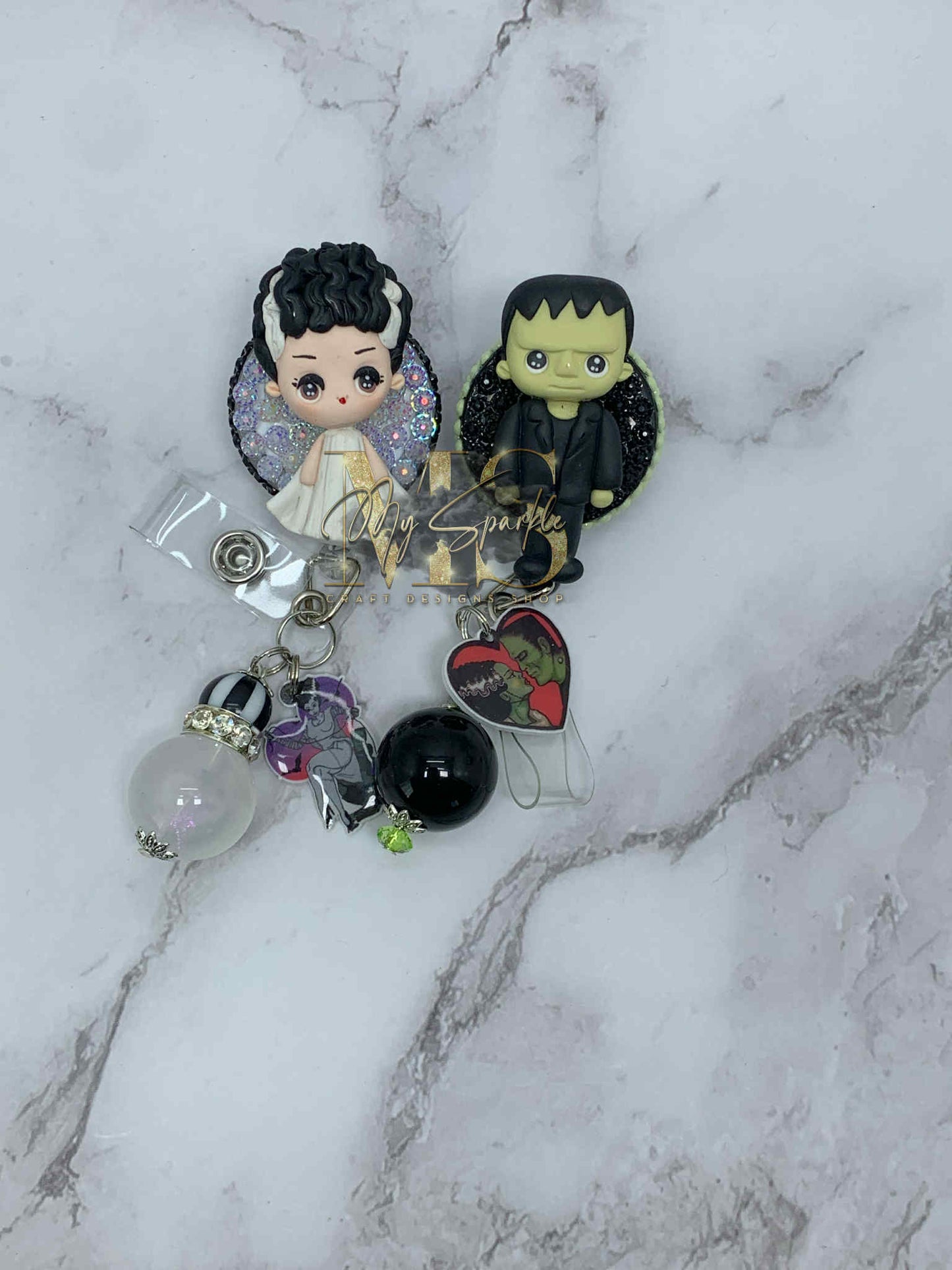 Halloween Kawaii Frankenstein Clay Badge Reel