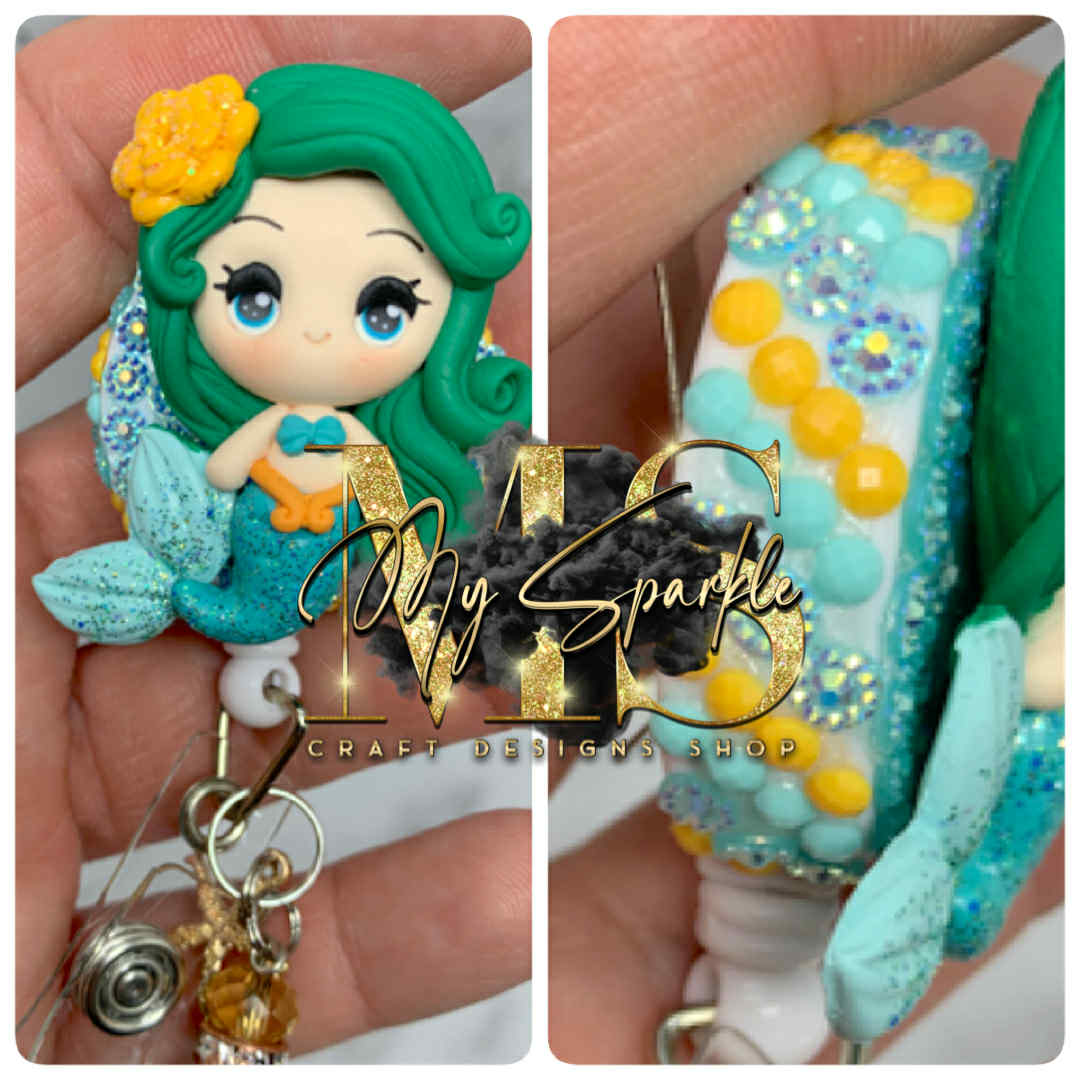 Girl Mermaid Clay Badge Reel