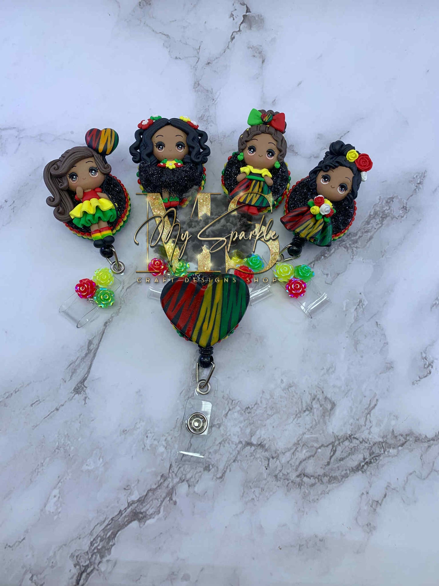 Black Princess Girl Clay Badge Reel