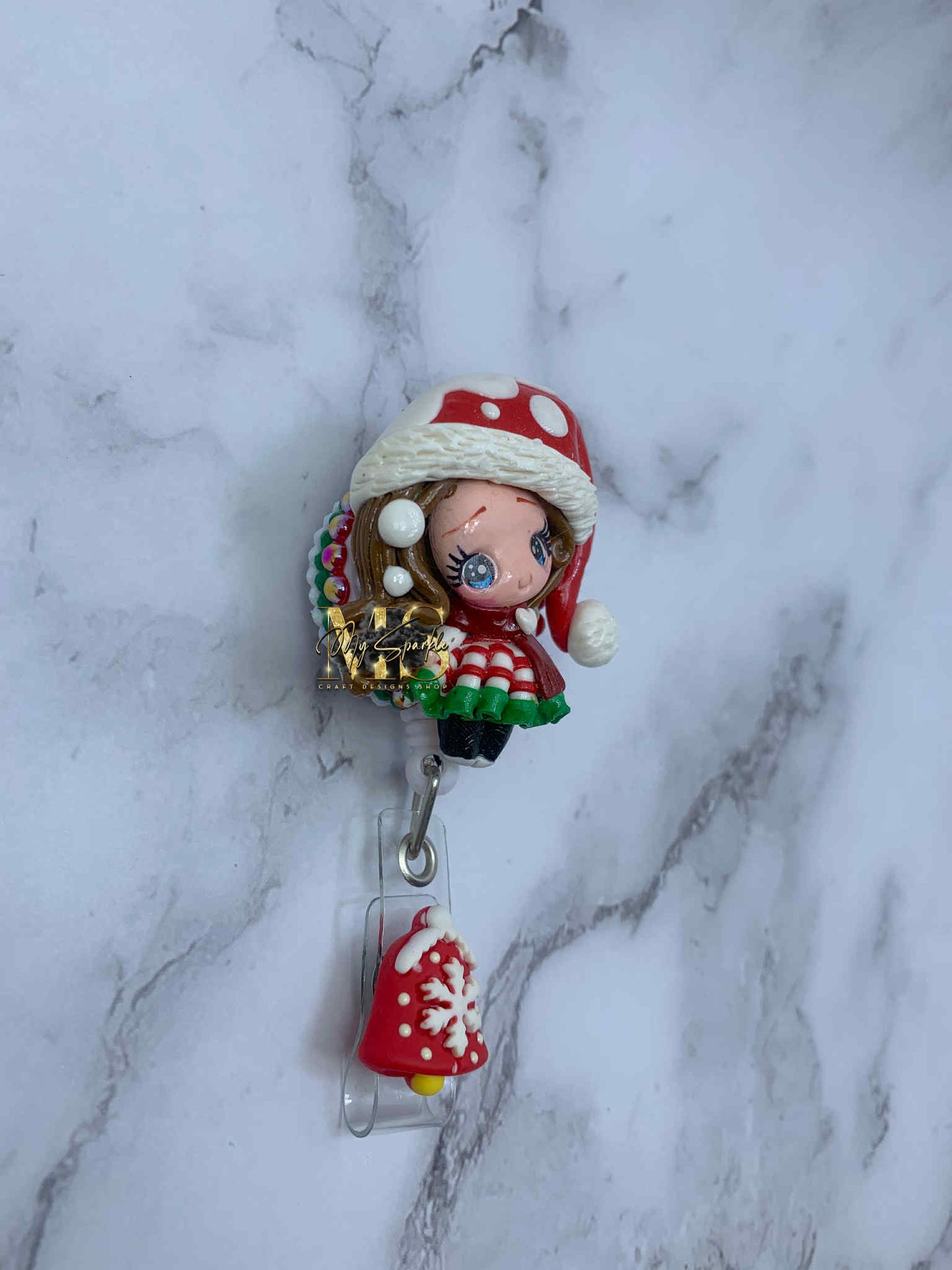 Christmas Girl Clay Badge Reel