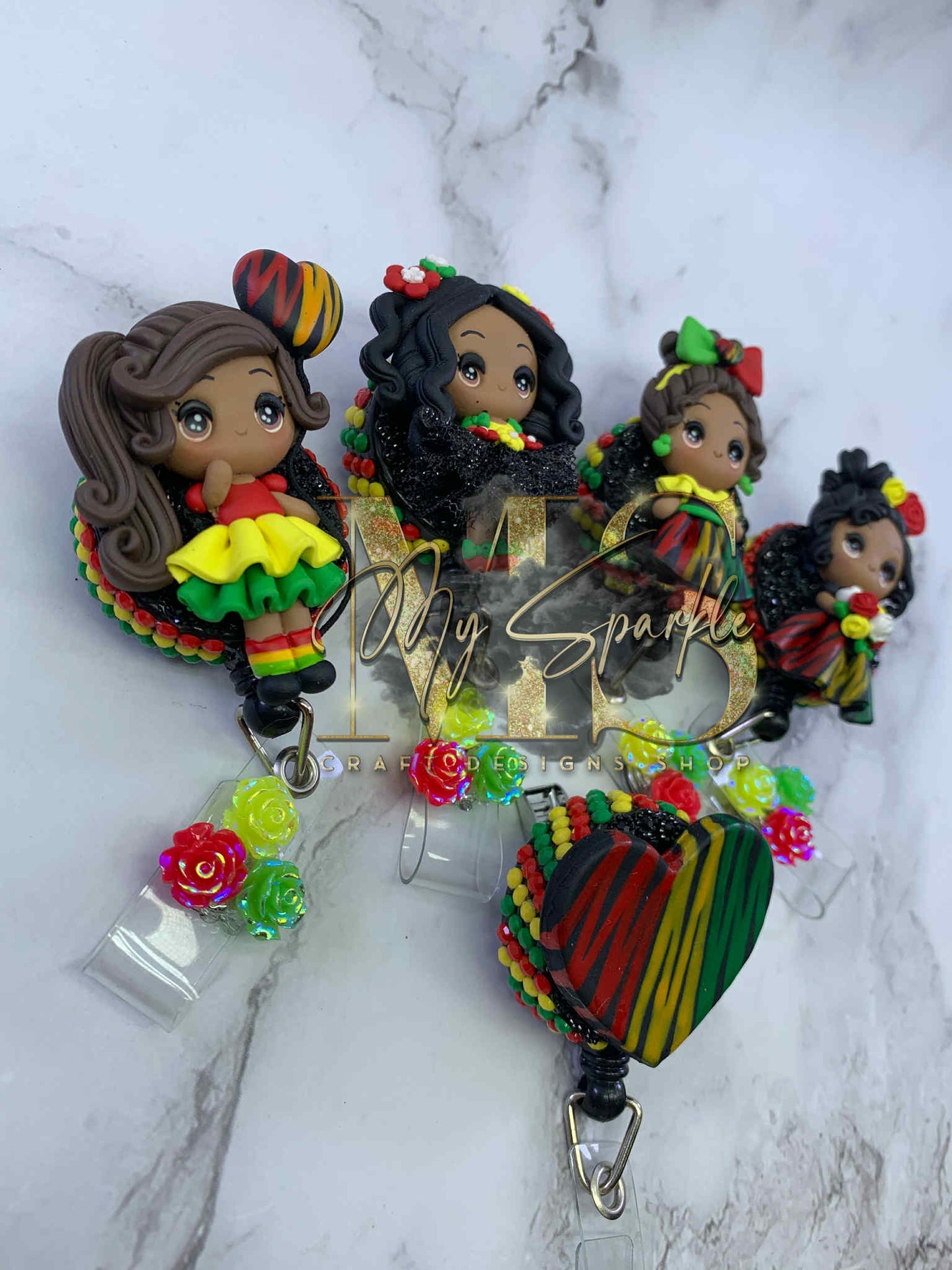 Black Princess Girl Clay Badge Reel