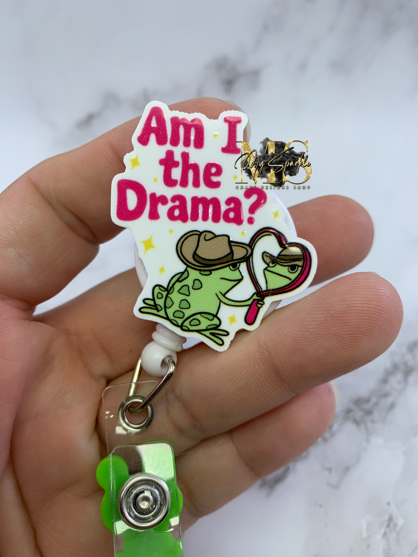 Funny Am I The Drama Frog Badge Reel