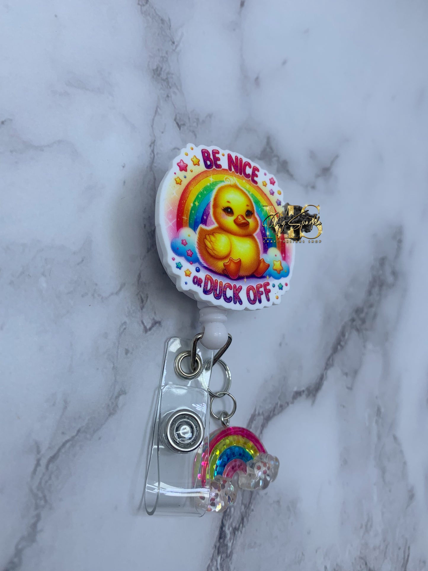 Funny Be Nice Duck Off Badge Reel