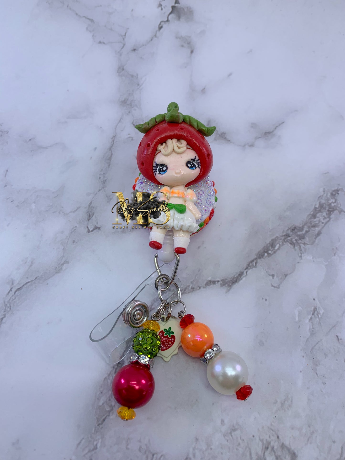 Strawberry Girl Clay Badge Reel