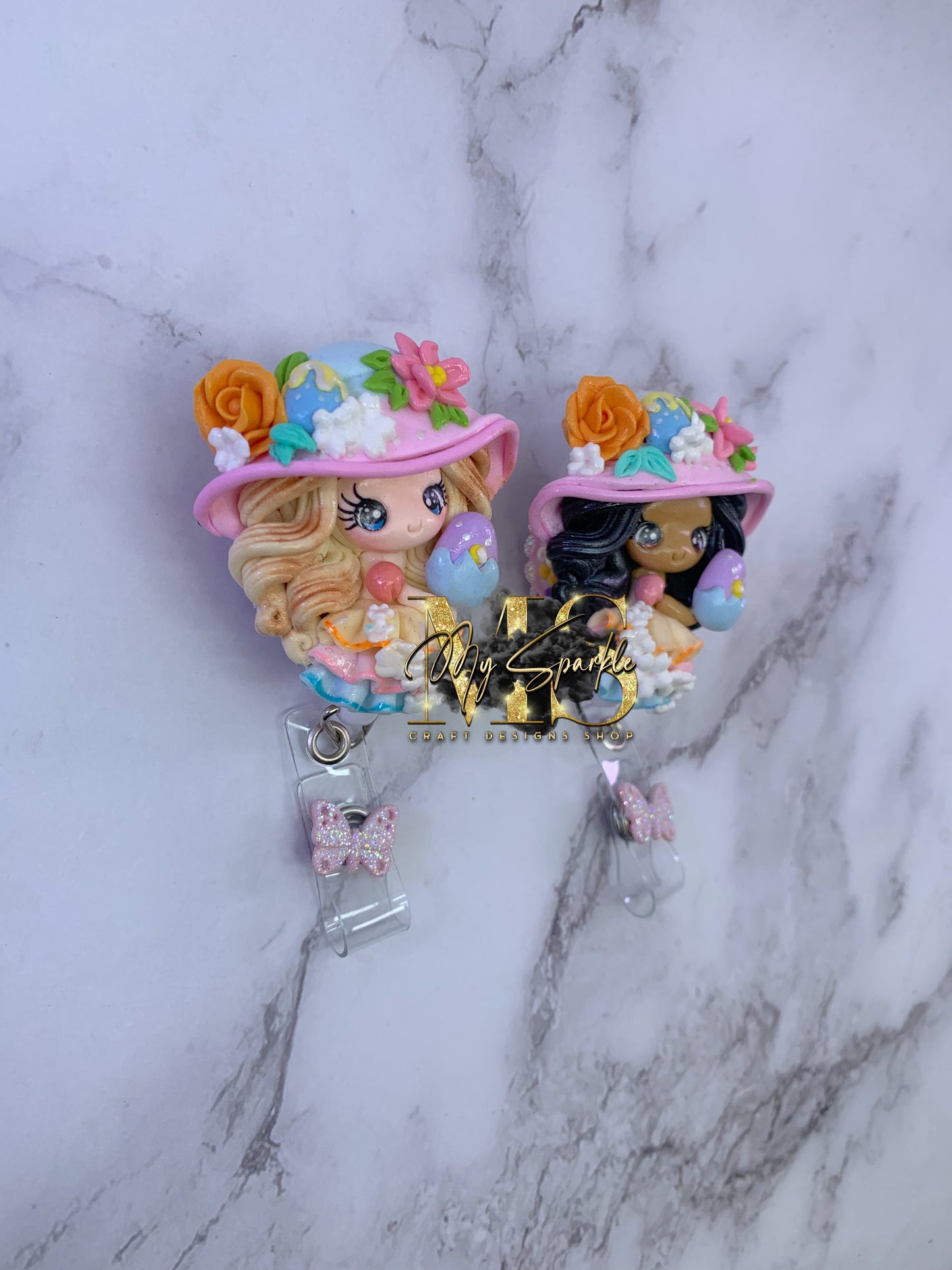 Easter Girl With Egg Clay Badge Reel