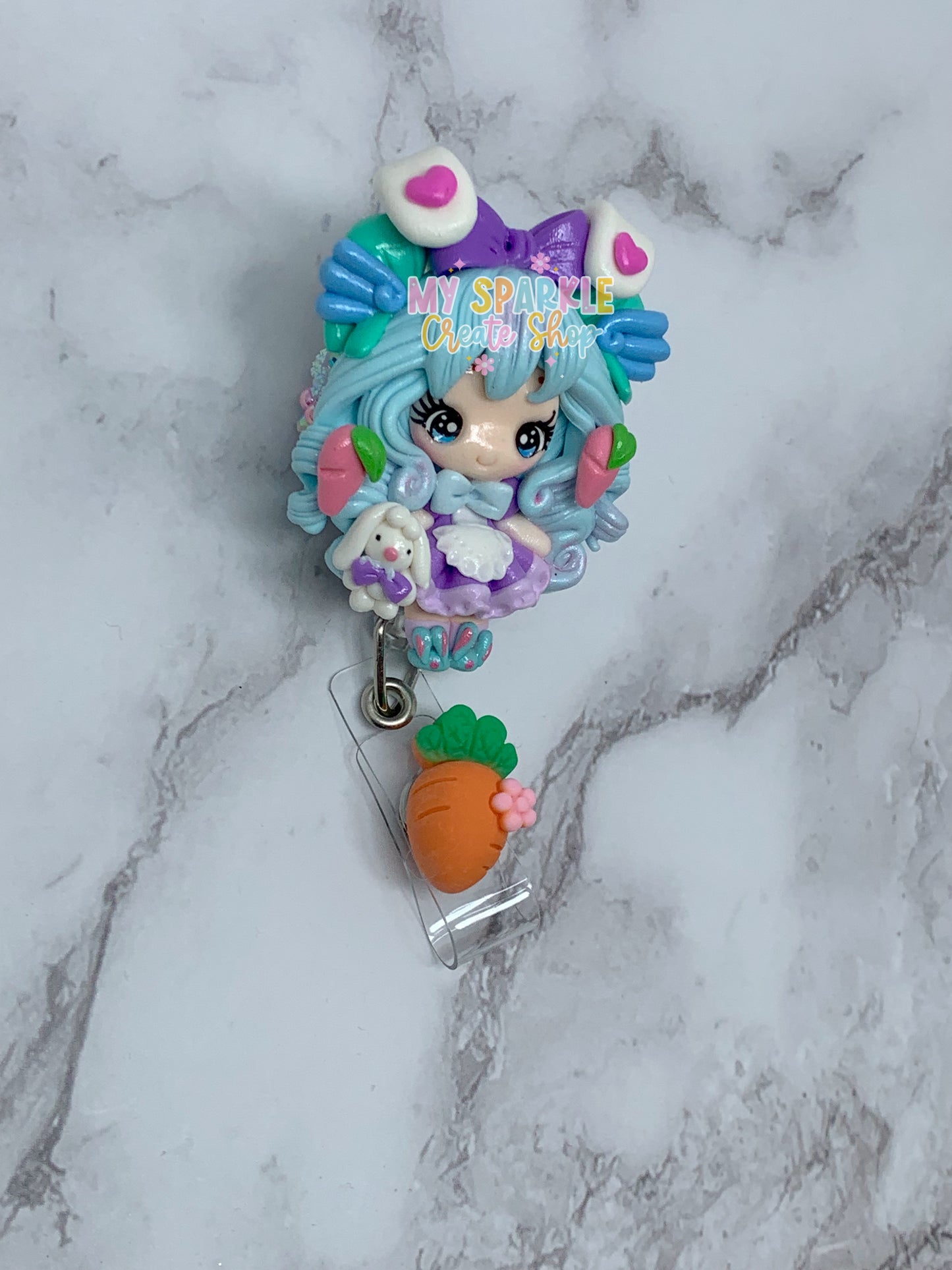 Easter Bunny Girl Clay Badge Reel