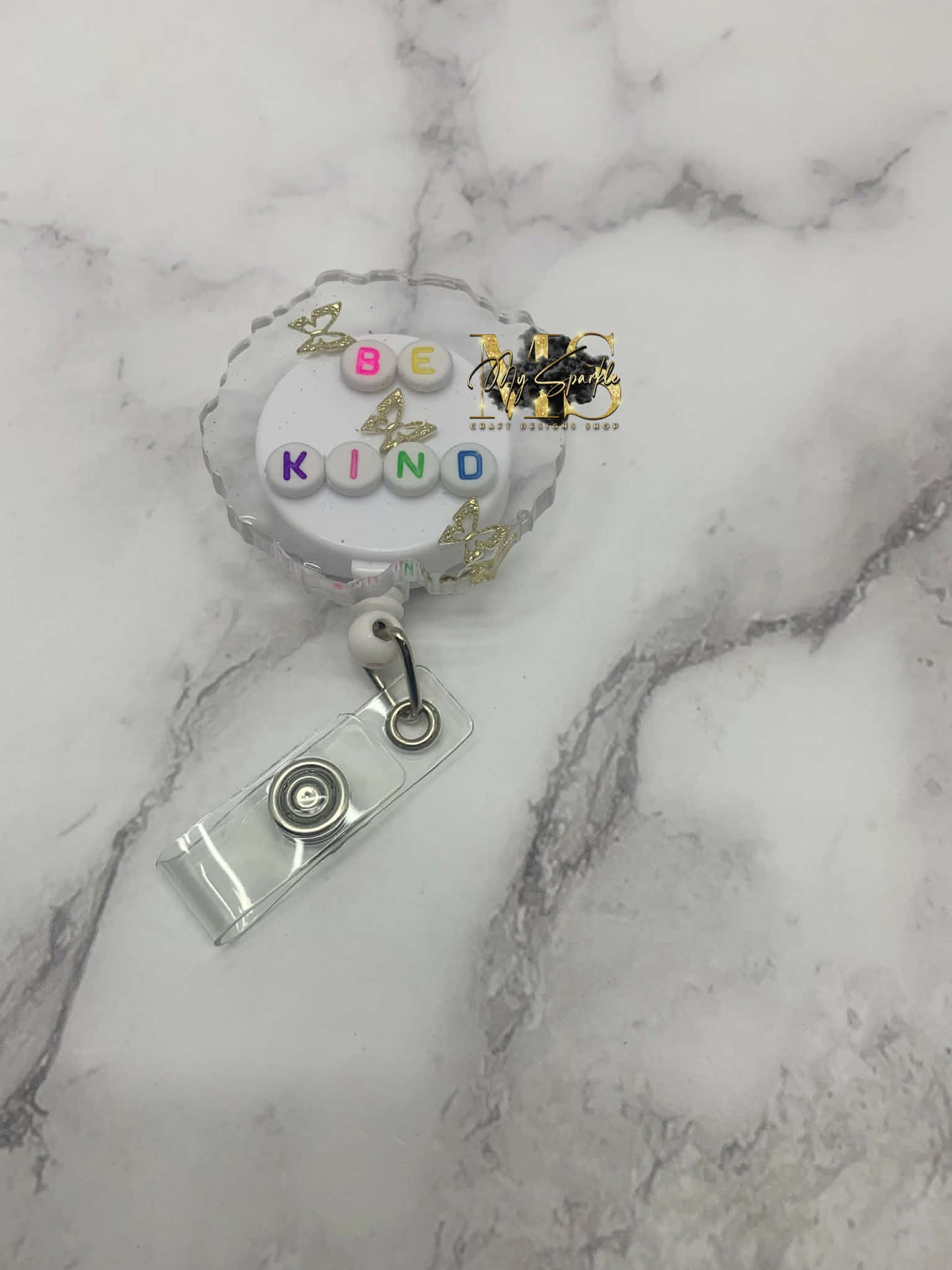 Be Kind Gold Butterflies Badge Reel
