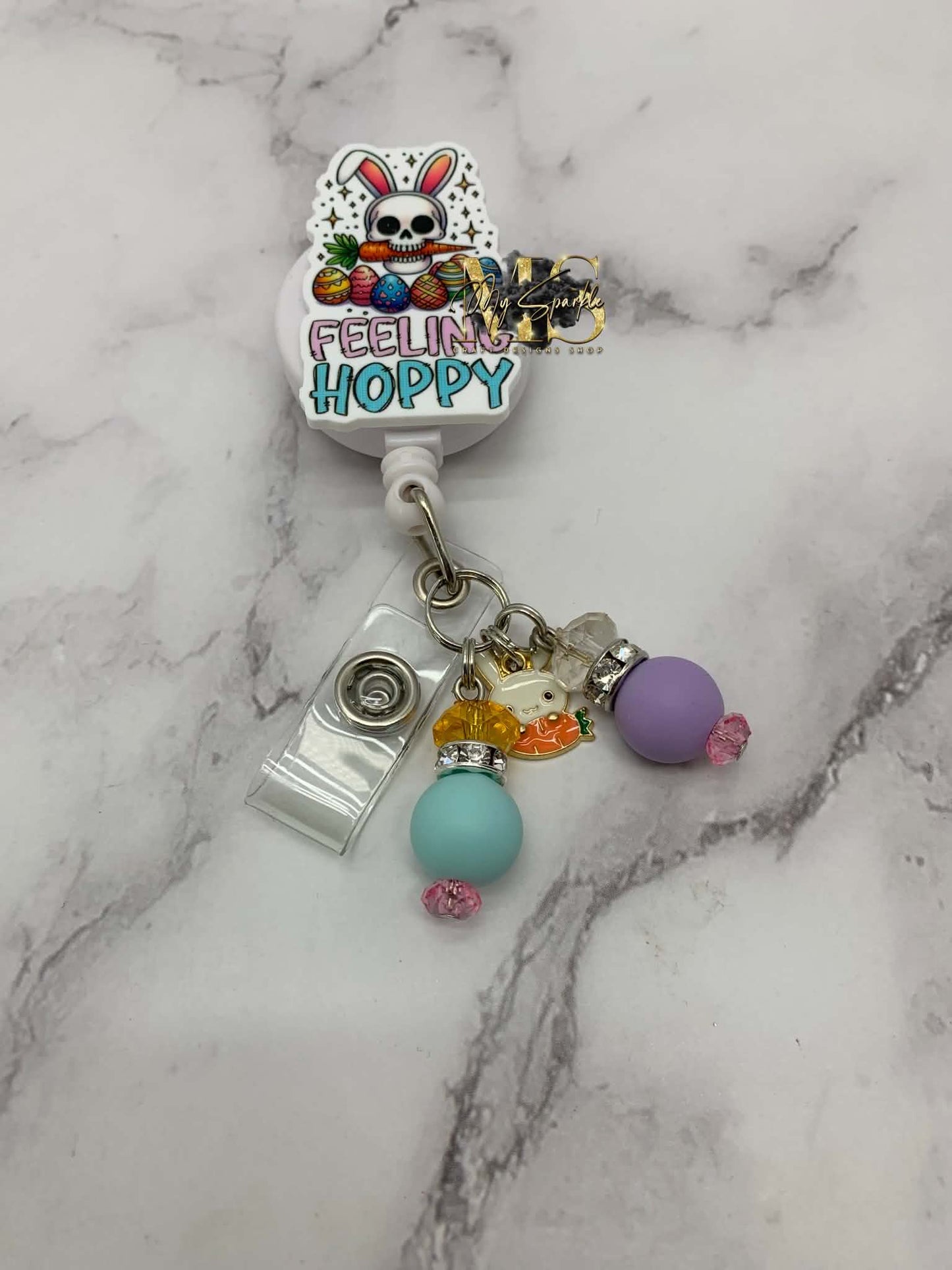 Skeleton Easter Bunny Feeling Hoppy Badge Reel