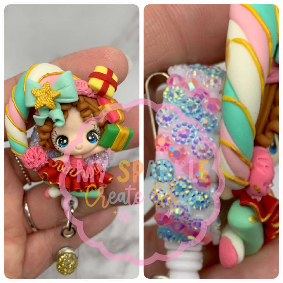 Christmas Elf Girl Clay Badge Reel