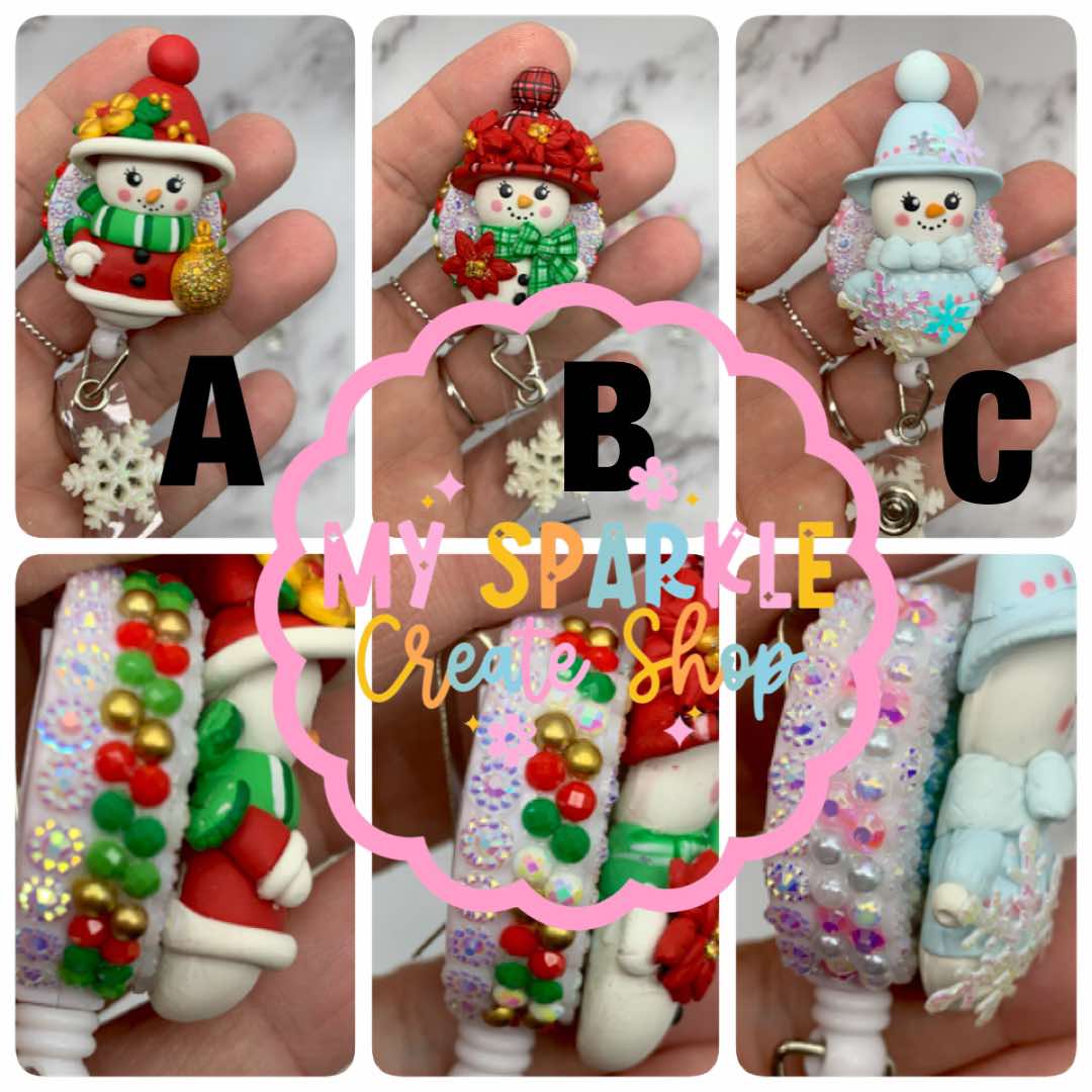Christmas Snow Girl Clay Badge Reel