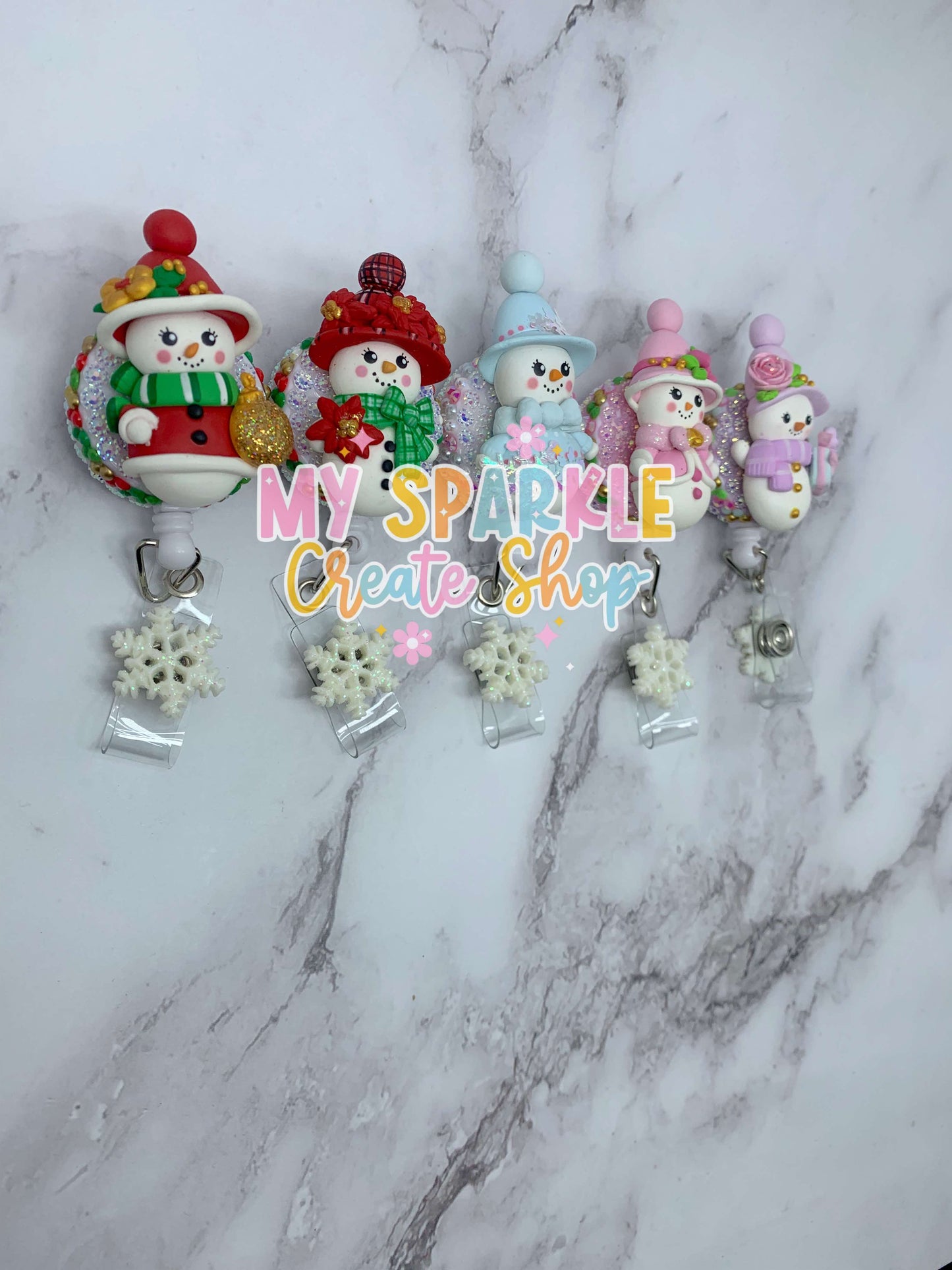 Christmas Snow Girl Clay Badge Reel