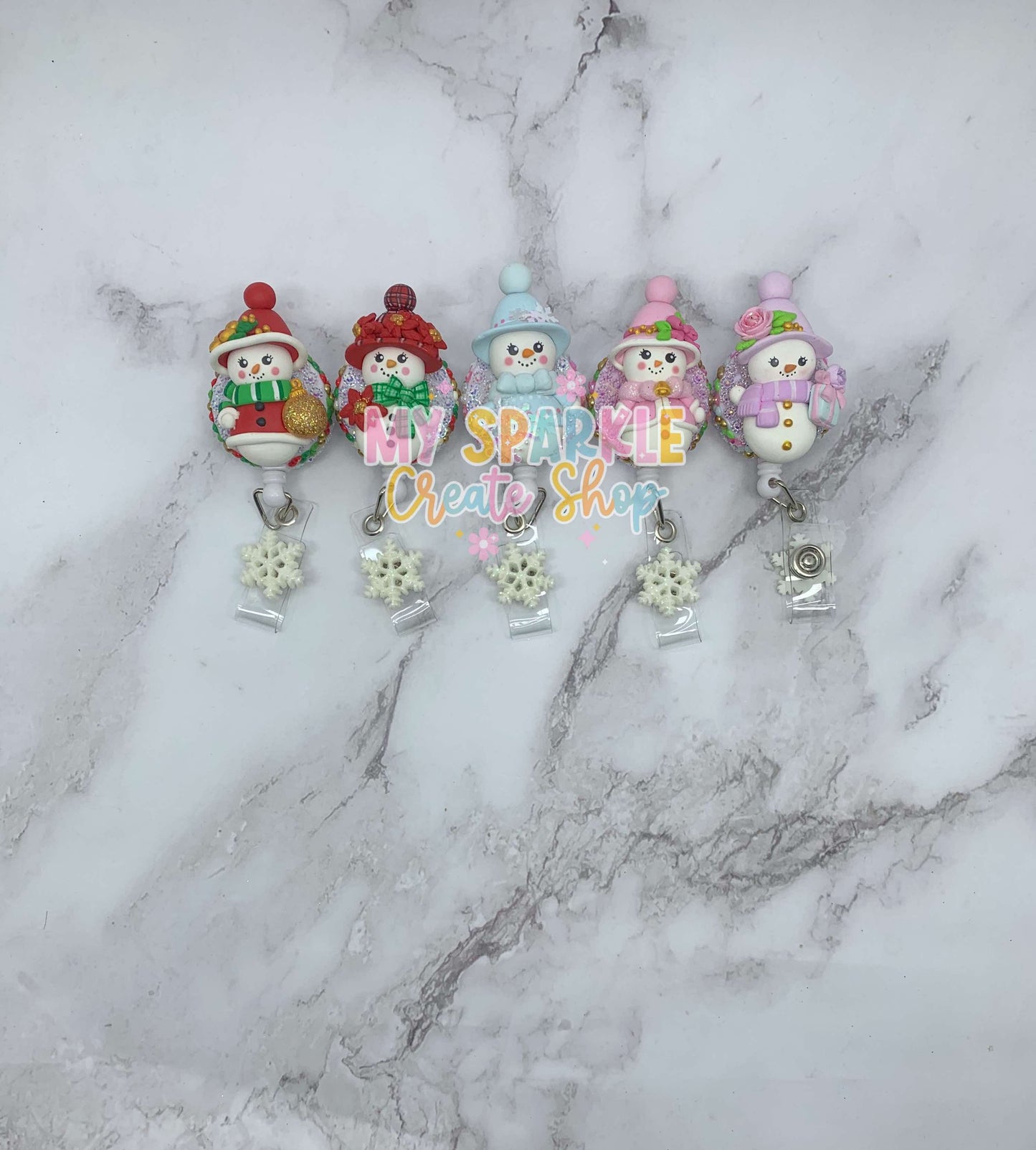 Christmas Snow Girl Clay Badge Reel