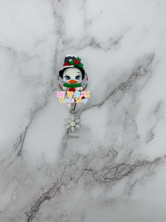 Christmas Snow Girl Clay Badge Reel