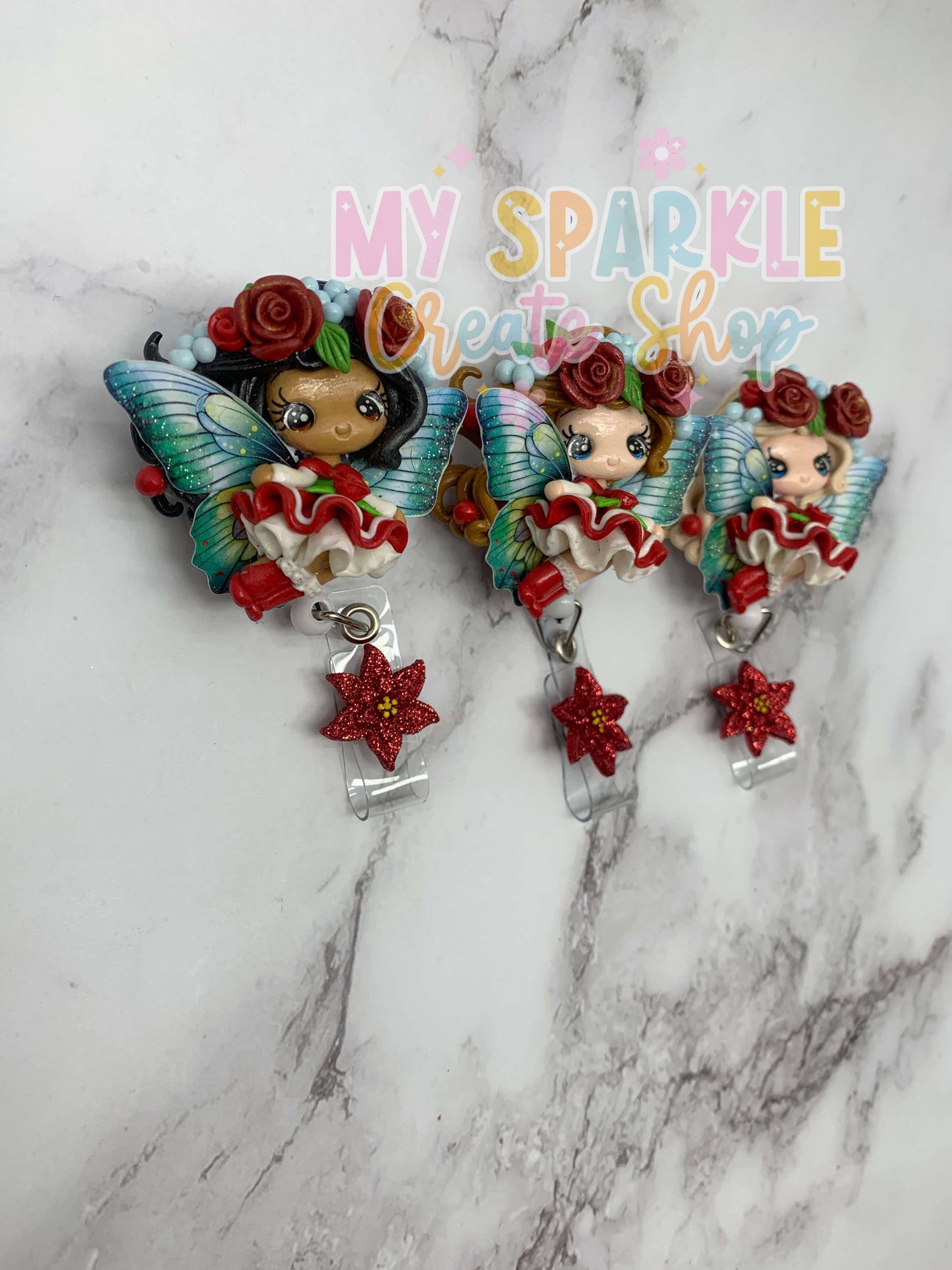Christmas Fairy Girl Clay Badge Reel