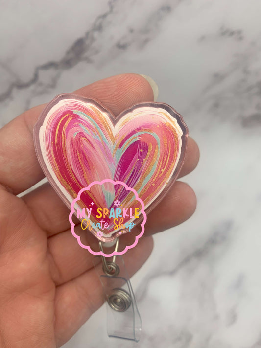 Pink Heart ID Badge Reel