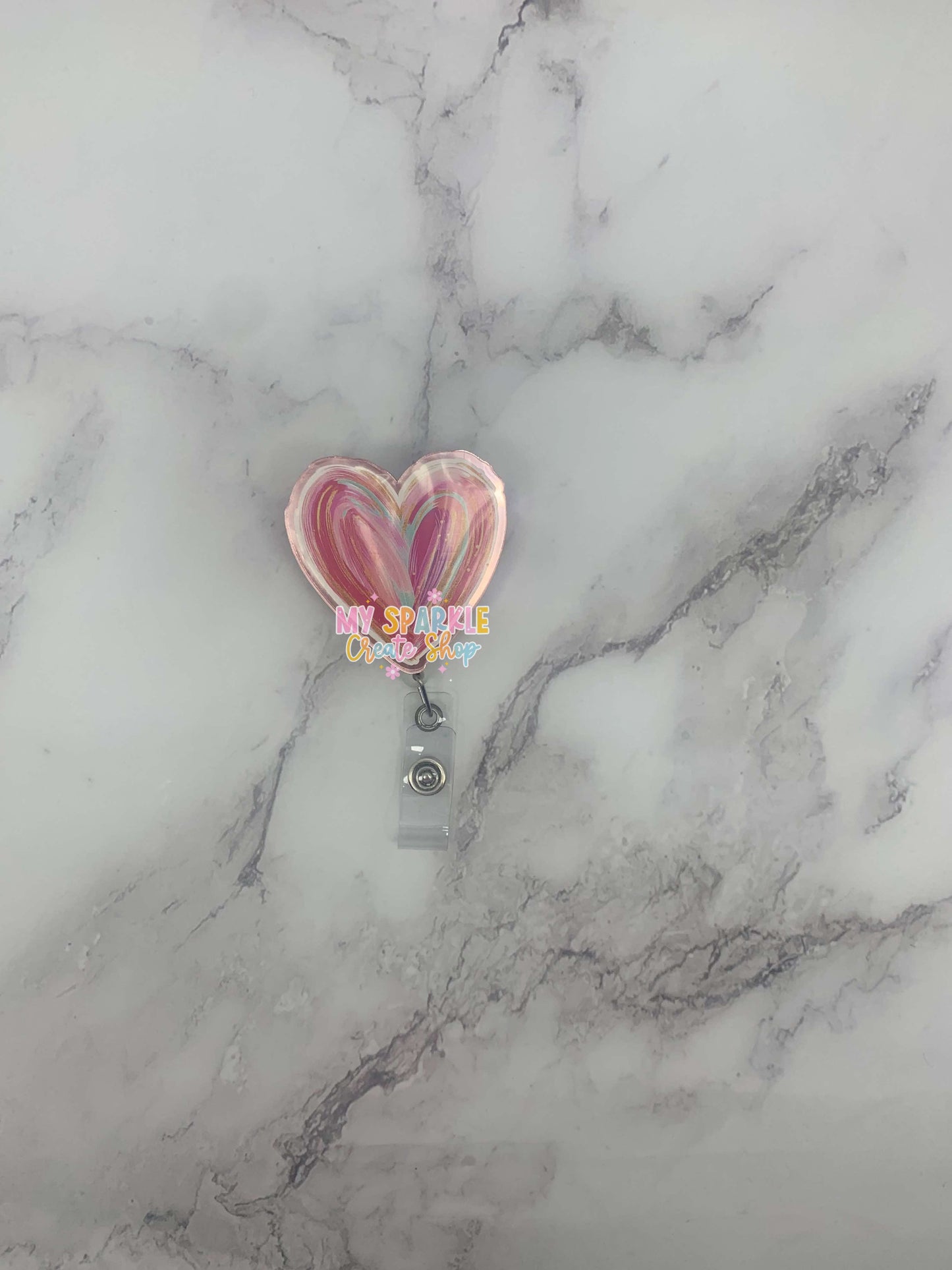 Pink Heart ID Badge Reel