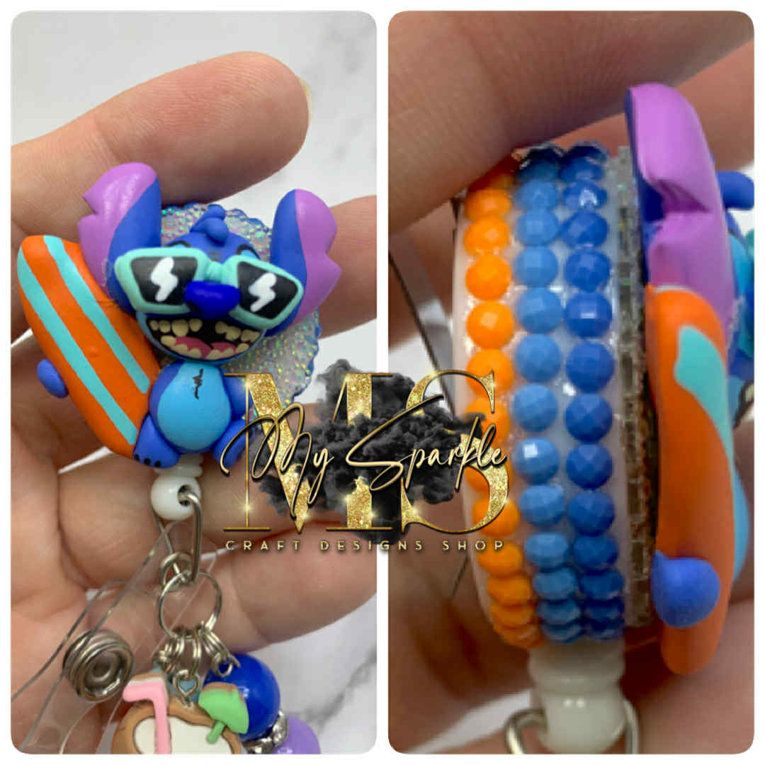 Summer Blue Alien Clay Badge Reel