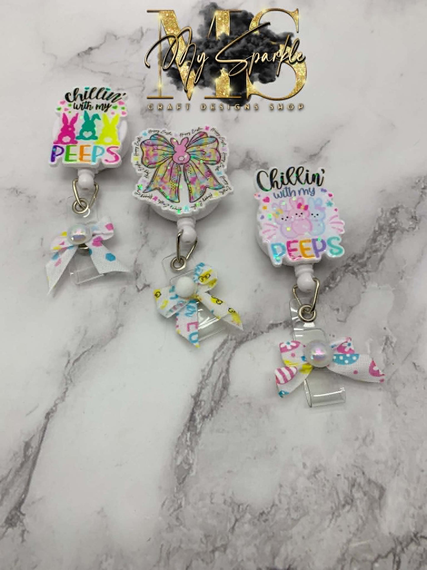 Chillin' With My Peeps Glitter Badge Reel