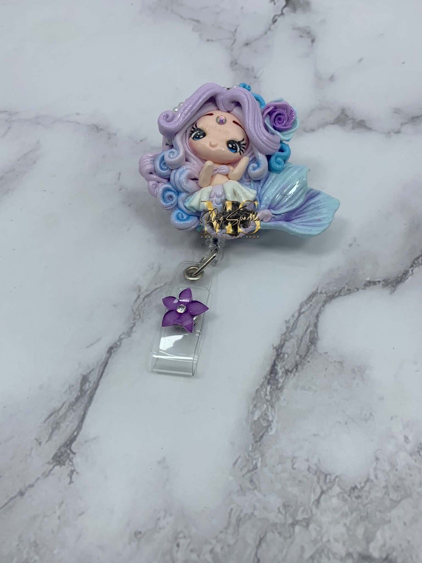 Purple Mermaid Clay Badge Reel