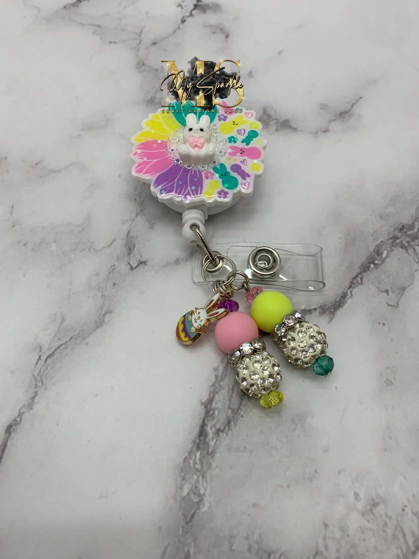 Bunny Flower Glitter Badge Reel