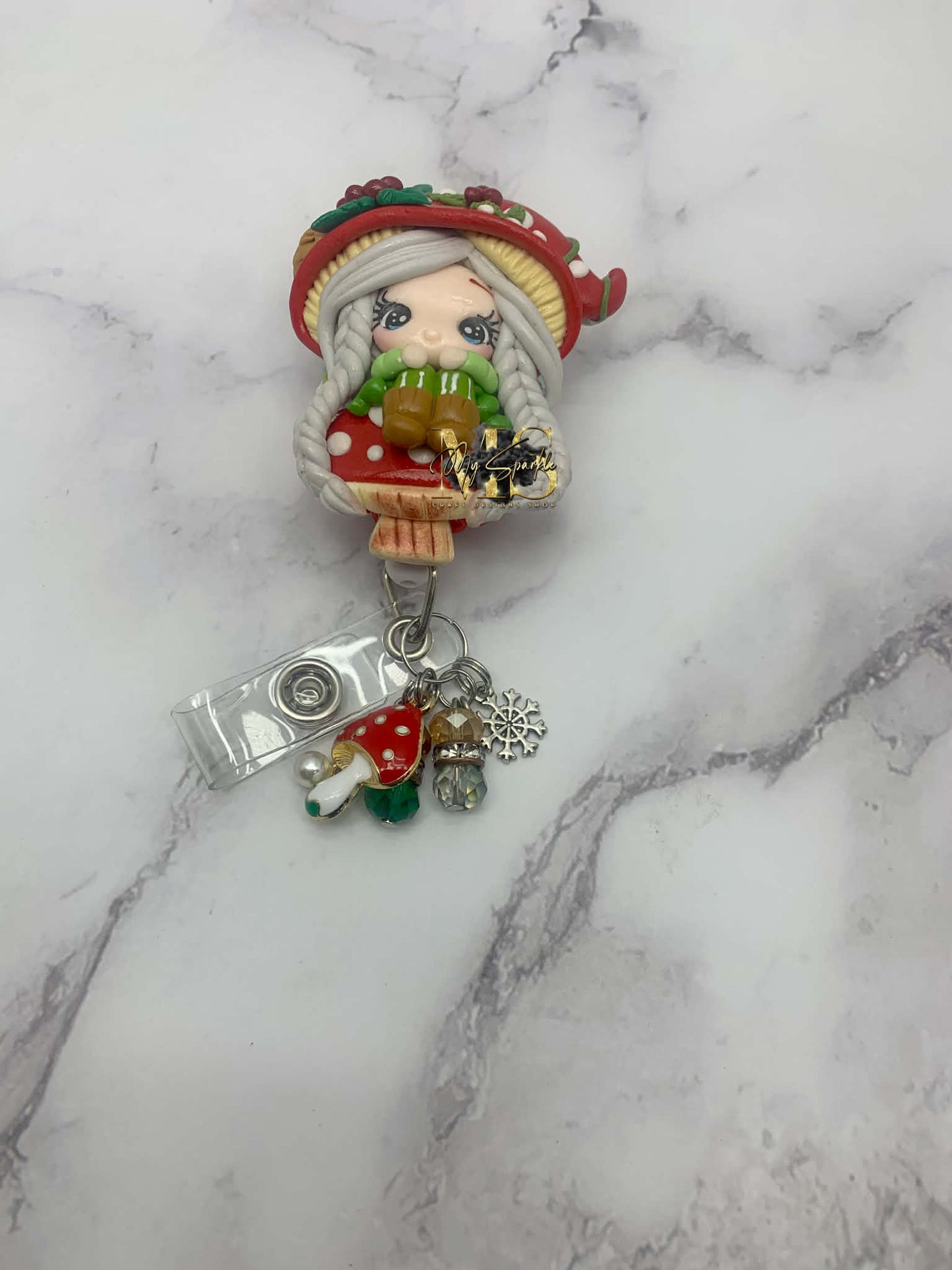 Christmas Mushroom Girl Badge Reel