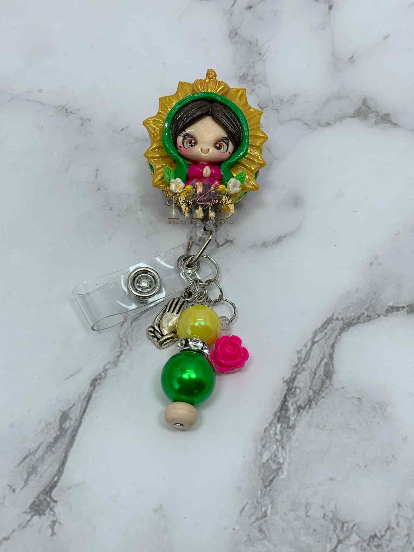 Catholic Virgen De La Guadalupe Clay Badge Reel