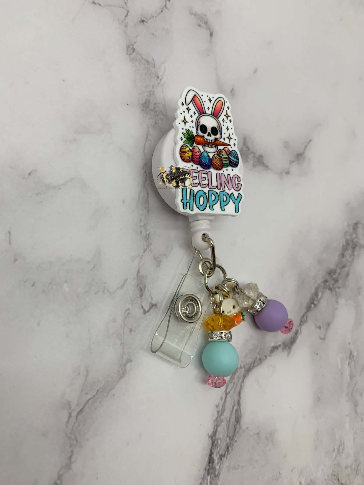 Skeleton Easter Bunny Feeling Hoppy Badge Reel
